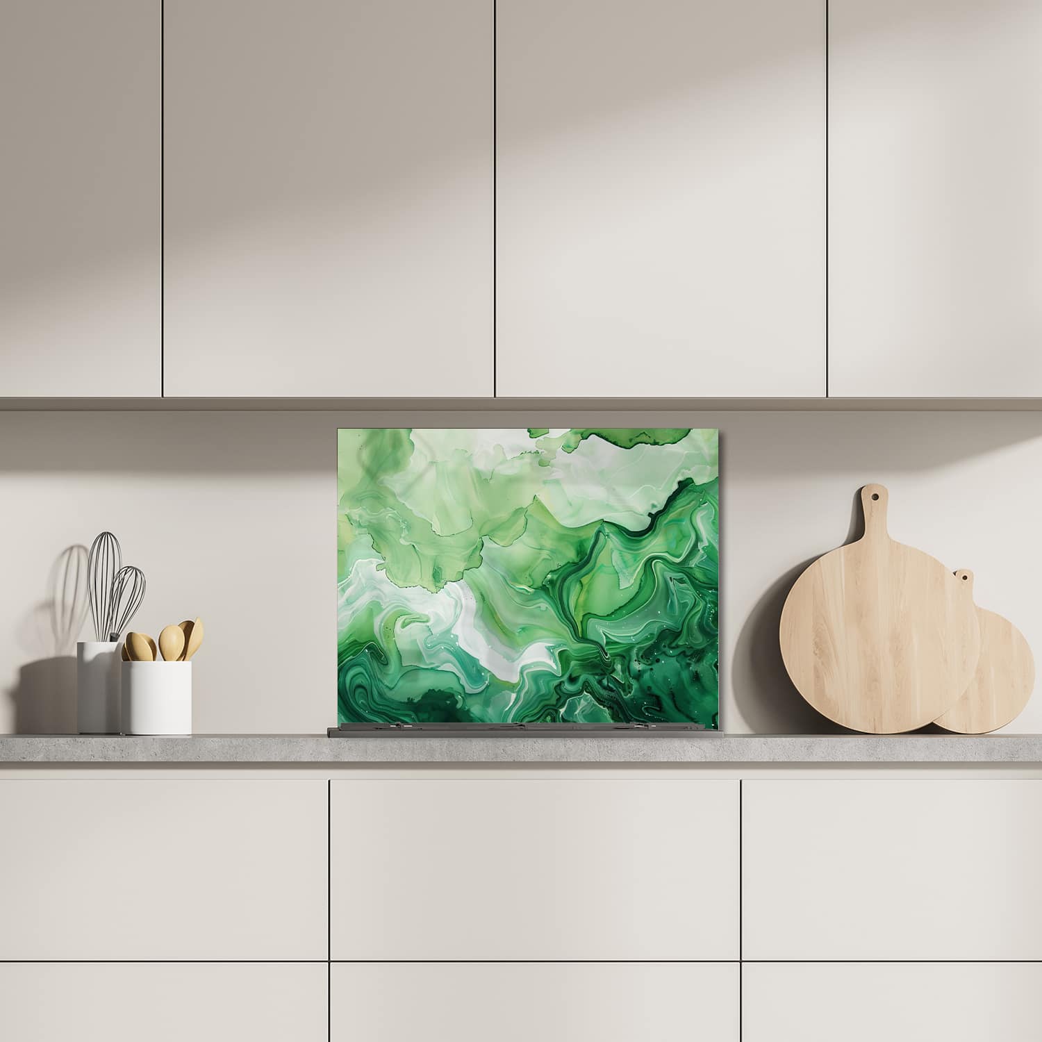 Eigen afmeting spatscherm-op-maat Keuken - Hittebestendig gehard glas - Groene Waterverf Textuur