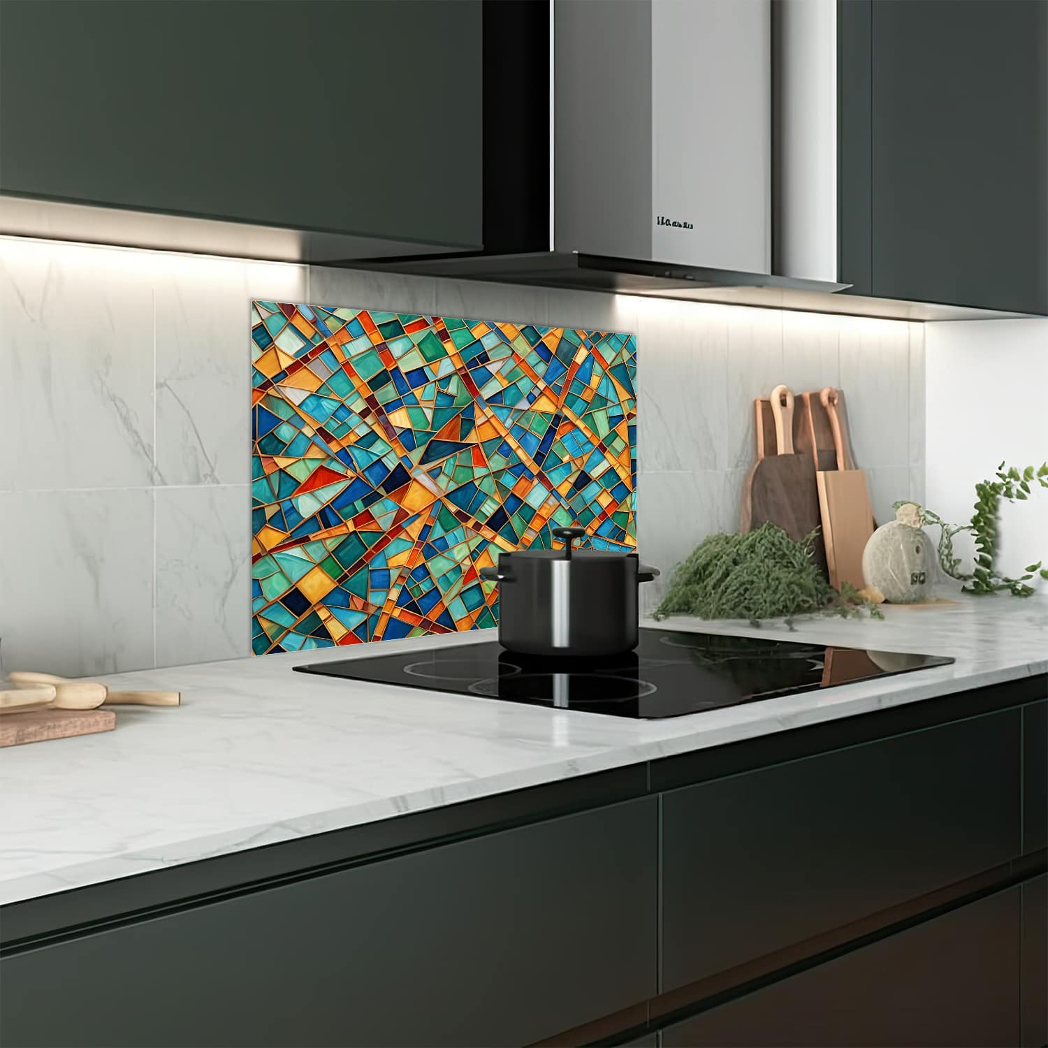 Eigen afmeting spatscherm-op-maat Keuken - Hittebestendig gehard glas - Mozaek Textuur