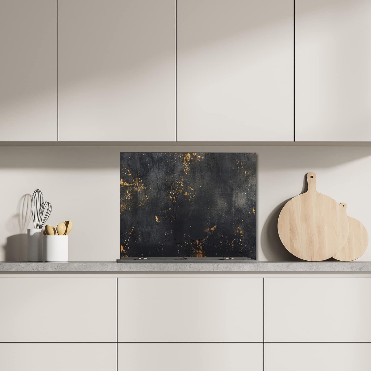 Eigen afmeting spatscherm-op-maat Keuken - Hittebestendig gehard glas - Gouden Stof op Ruwe Textuur