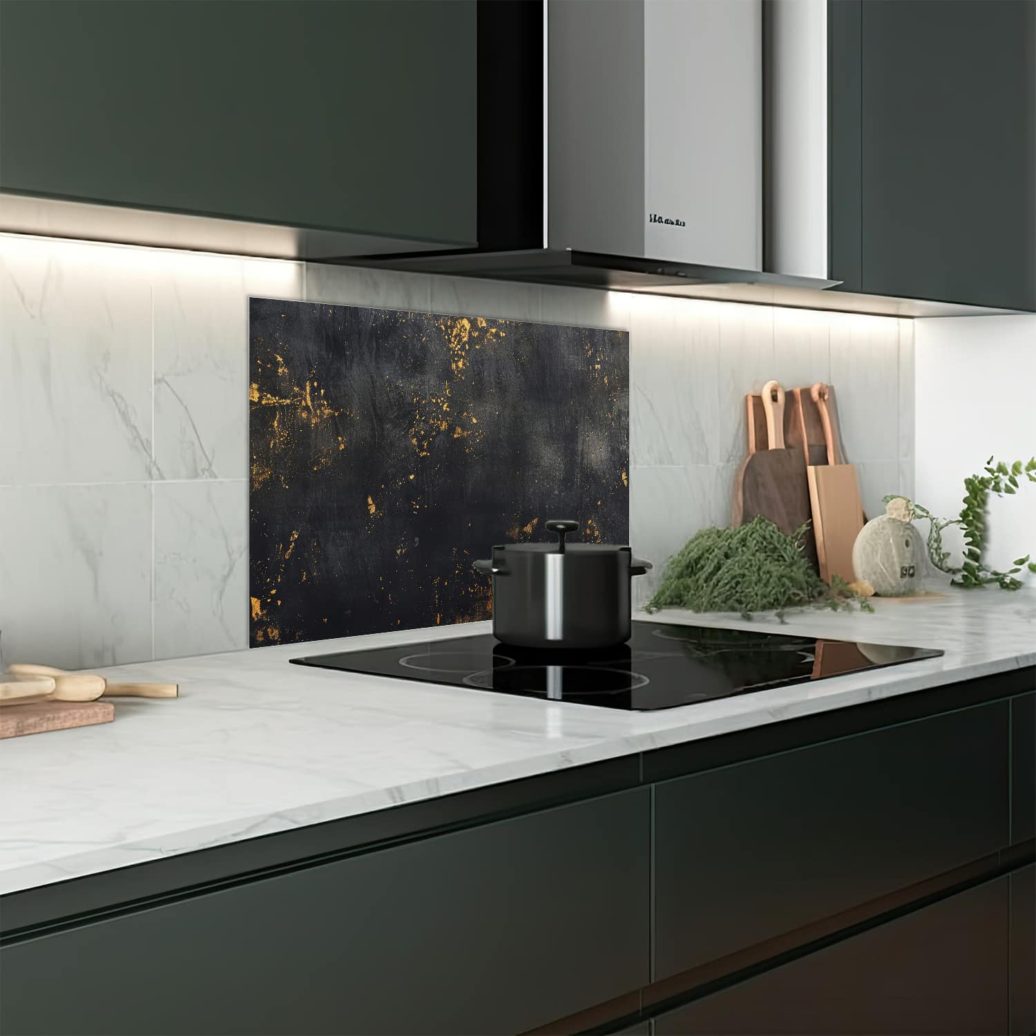 Eigen afmeting spatscherm-op-maat Keuken - Hittebestendig gehard glas - Gouden Stof op Ruwe Textuur