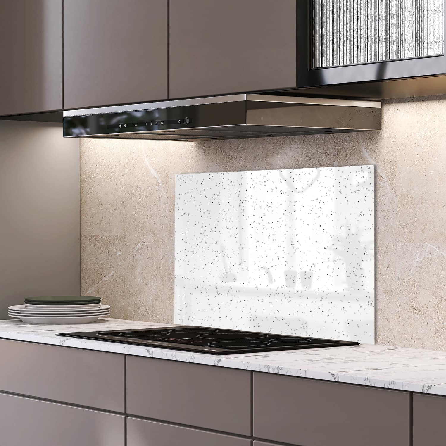 Eigen afmeting spatscherm-op-maat Keuken - Hittebestendig gehard glas - Sempre Terrazzo