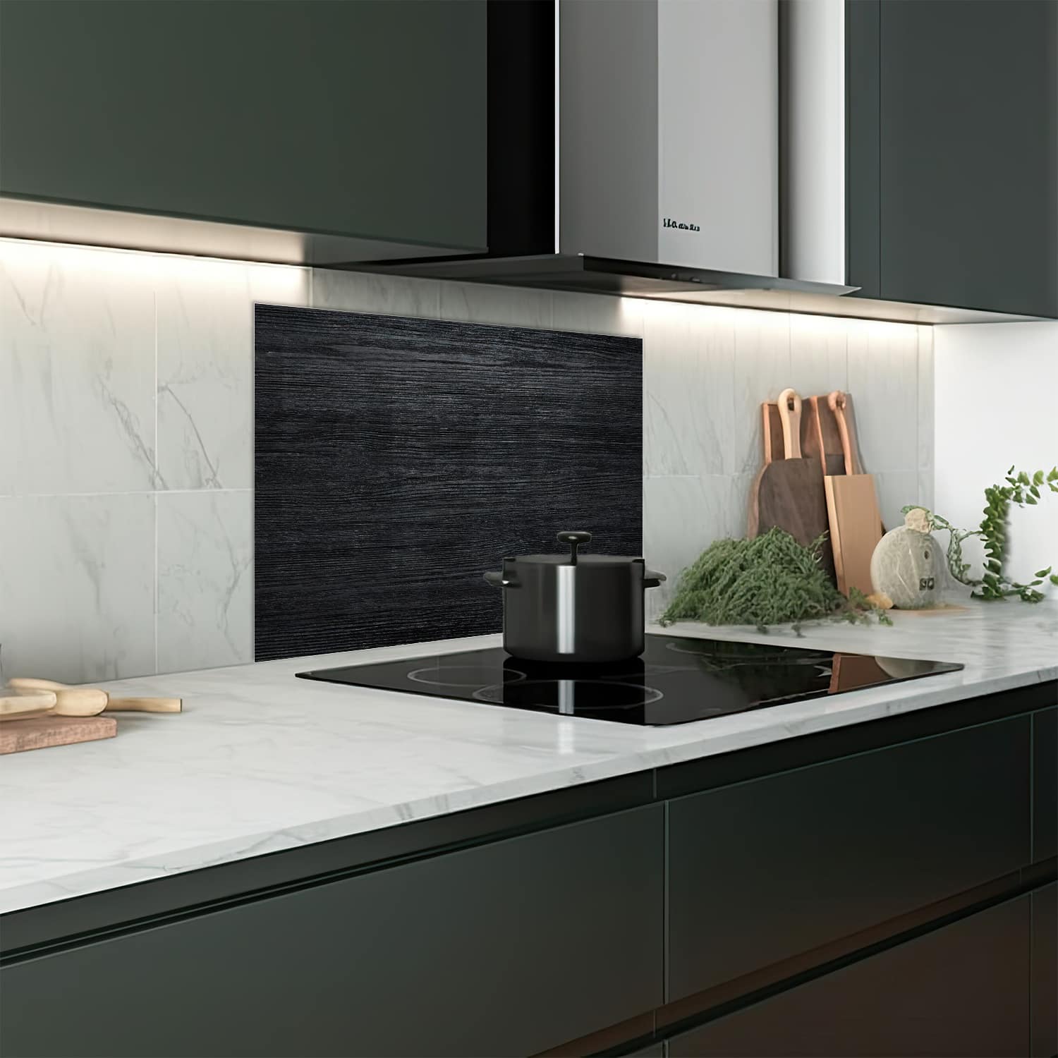 Eigen afmeting spatscherm-op-maat Keuken - Hittebestendig gehard glas - Donker Hout