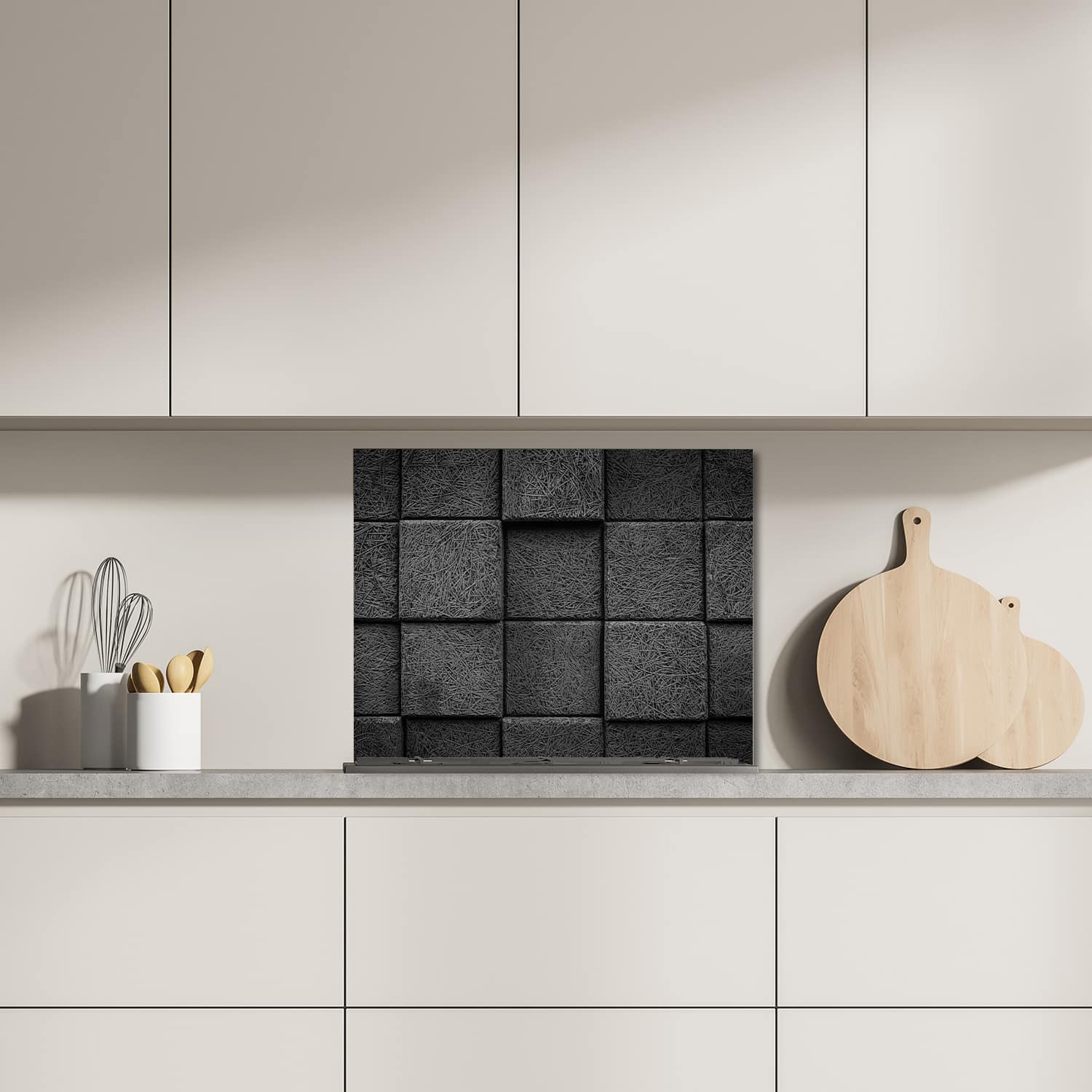 Eigen afmeting spatscherm-op-maat Keuken - Hittebestendig gehard glas - Donkere Blokken