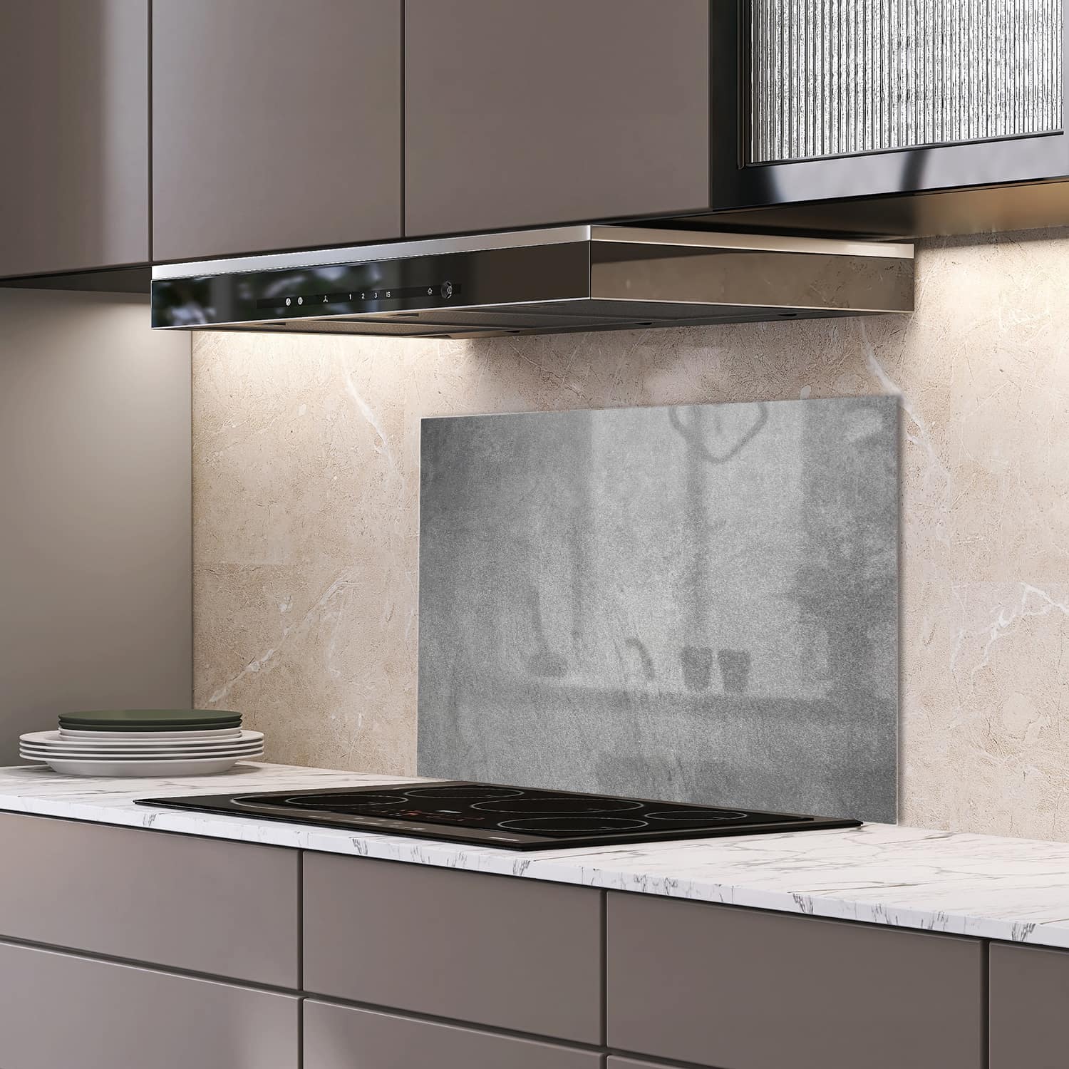 Eigen afmeting spatscherm-op-maat Keuken - Hittebestendig gehard glas - Grijze Betonnen Muur