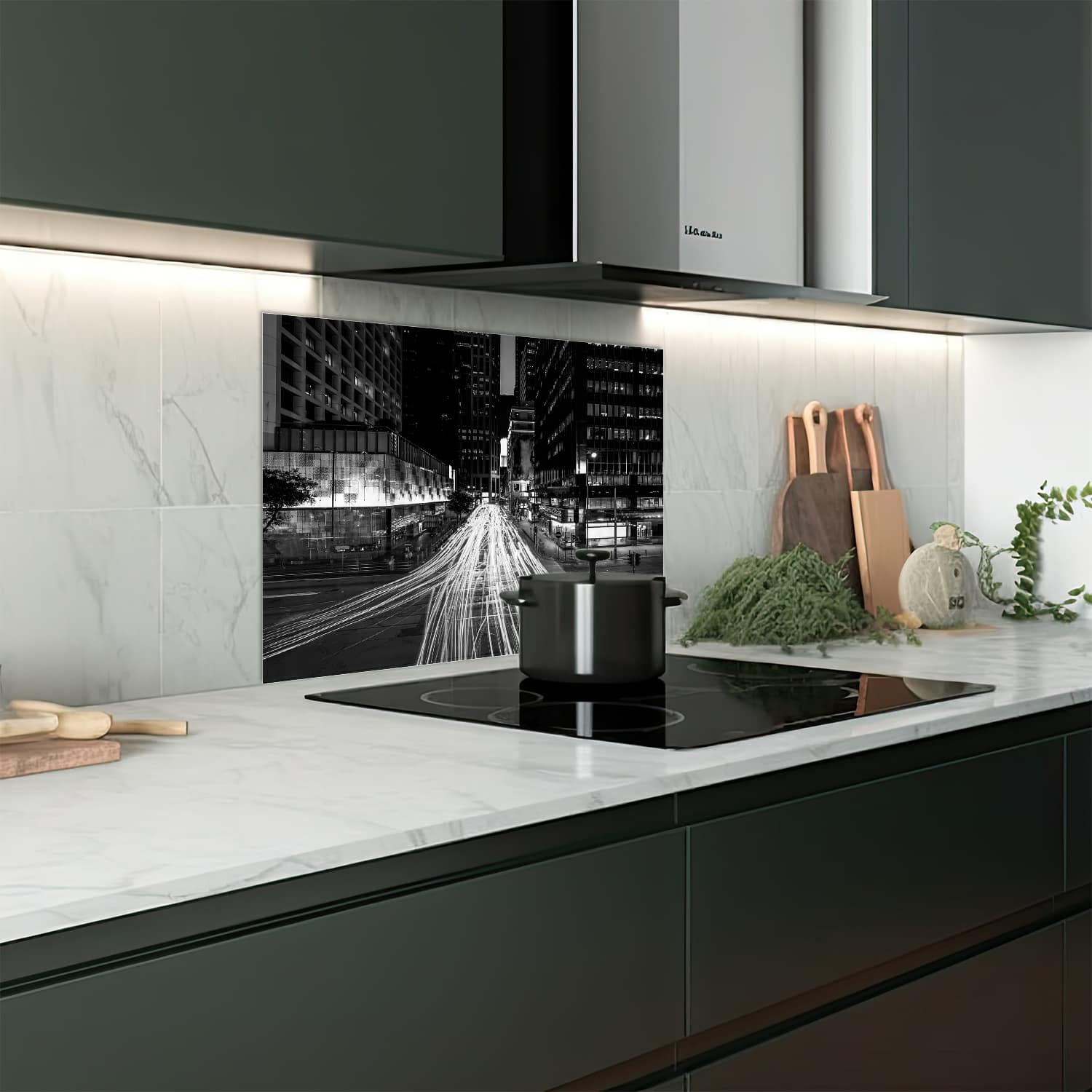 Eigen afmeting spatscherm-op-maat Keuken - Hittebestendig gehard glas - Bewegende Lichten
