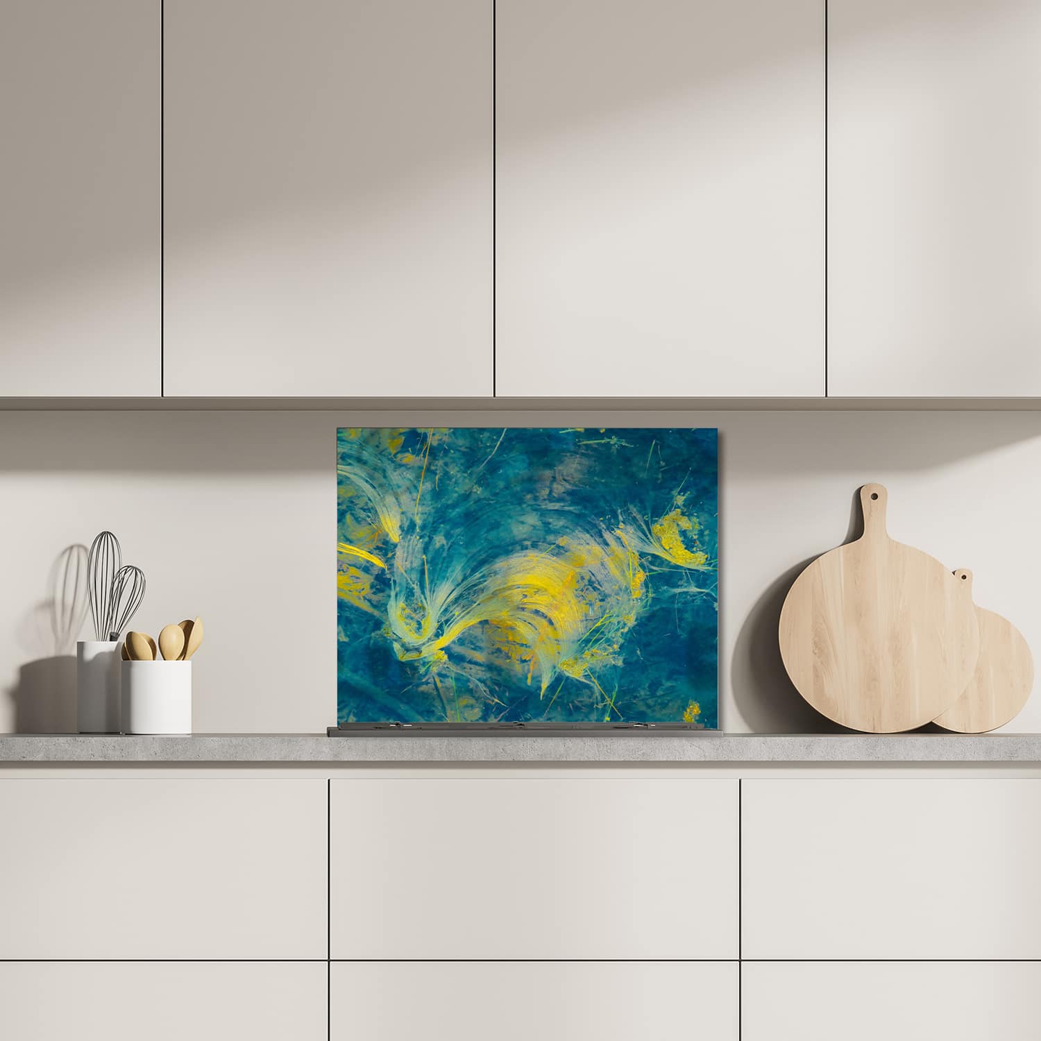 Eigen afmeting spatscherm-op-maat Keuken - Hittebestendig gehard glas - Abstracte Verf Golven