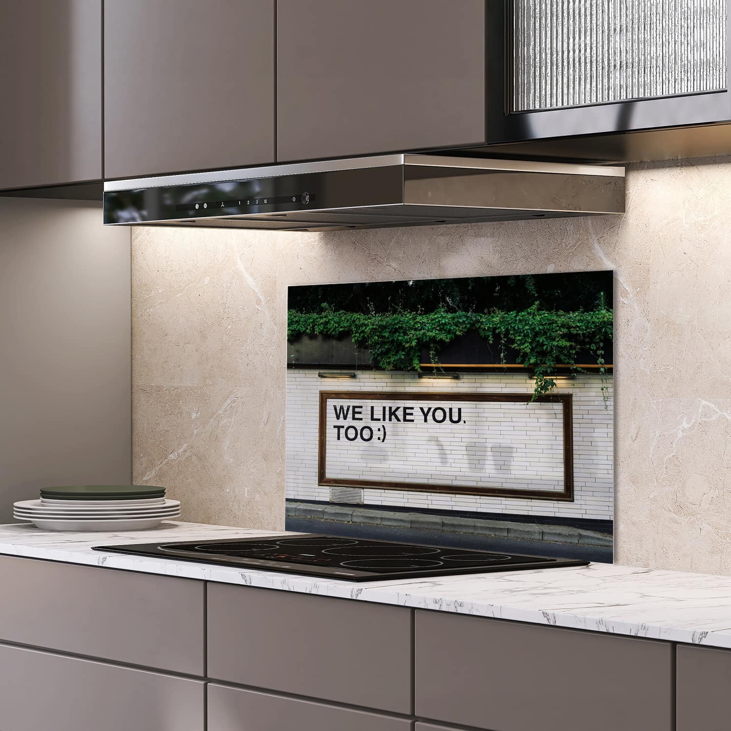 Eigen afmeting spatscherm-op-maat Keuken - Hittebestendig gehard glas - We Like You To