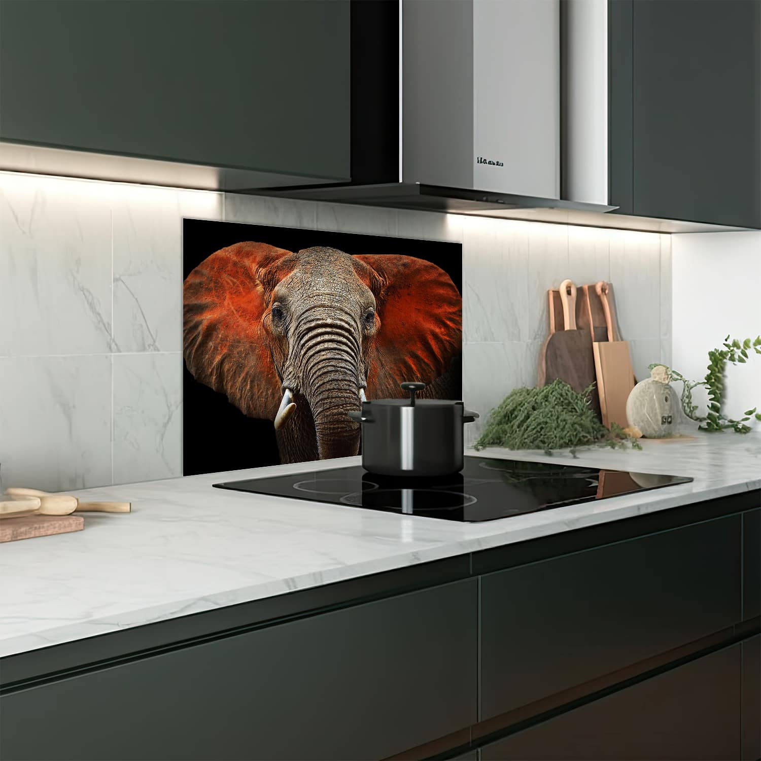 Eigen afmeting spatscherm-op-maat Keuken - Hittebestendig gehard glas - Olifanten in Tsavo