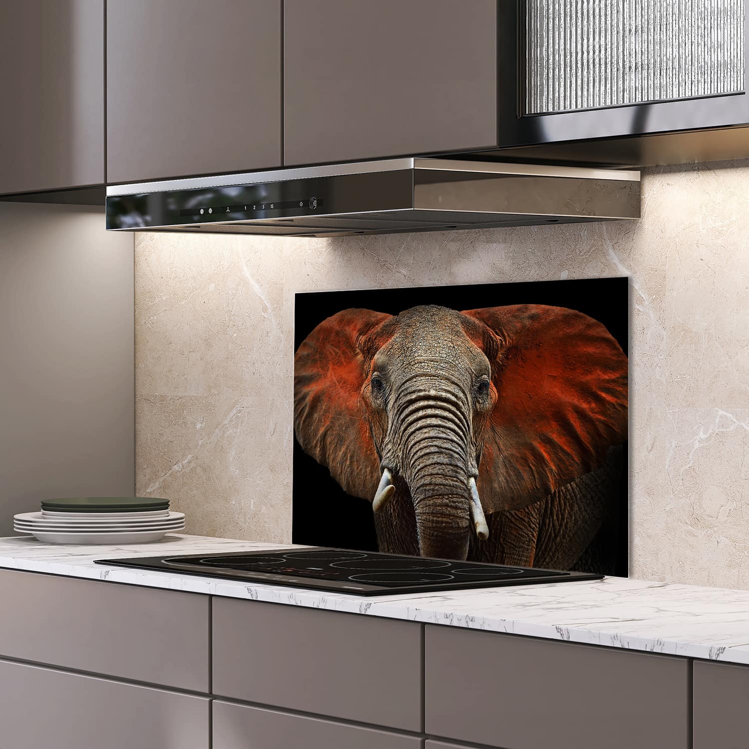 Eigen afmeting spatscherm-op-maat Keuken - Hittebestendig gehard glas - Olifanten in Tsavo