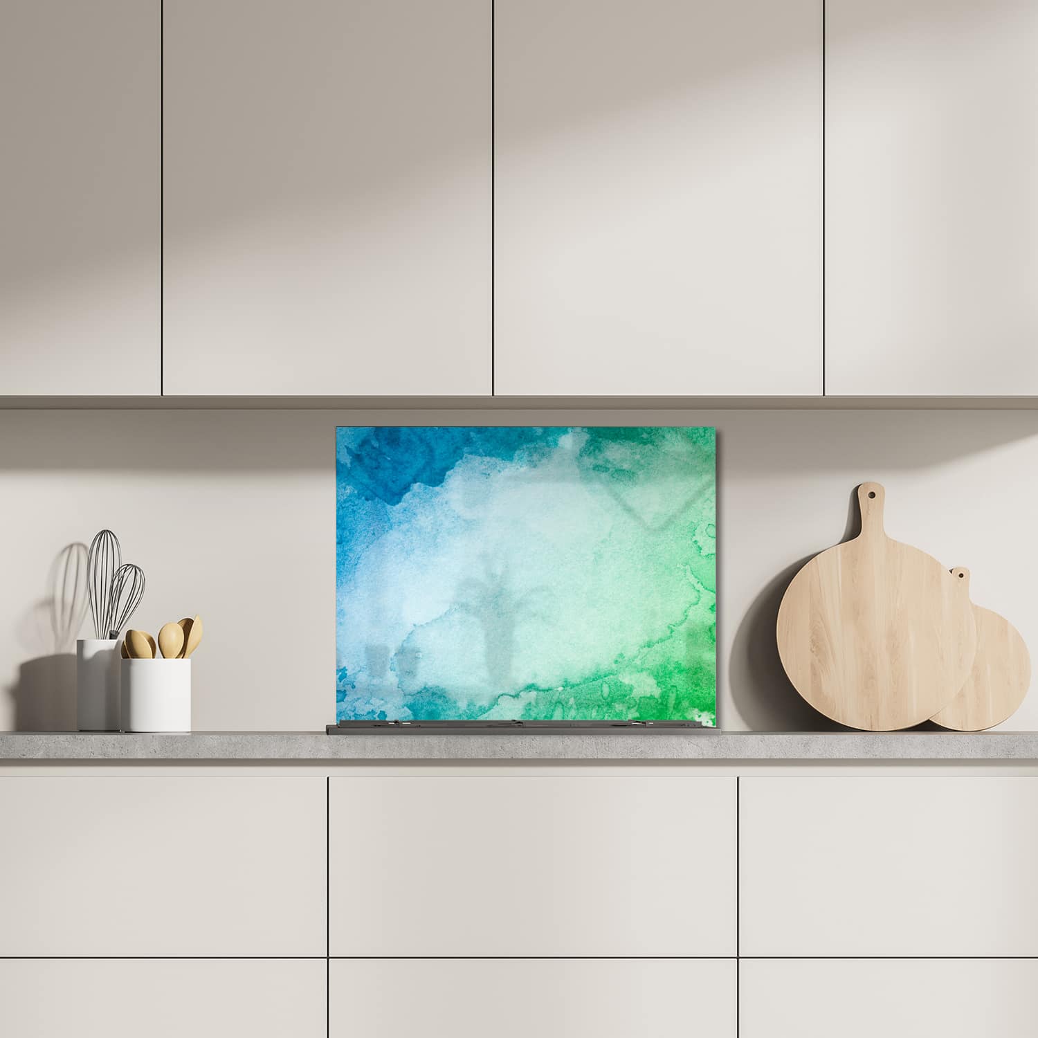 Eigen afmeting spatscherm-op-maat Keuken - Hittebestendig gehard glas - Groen-Blauwe Waterverf