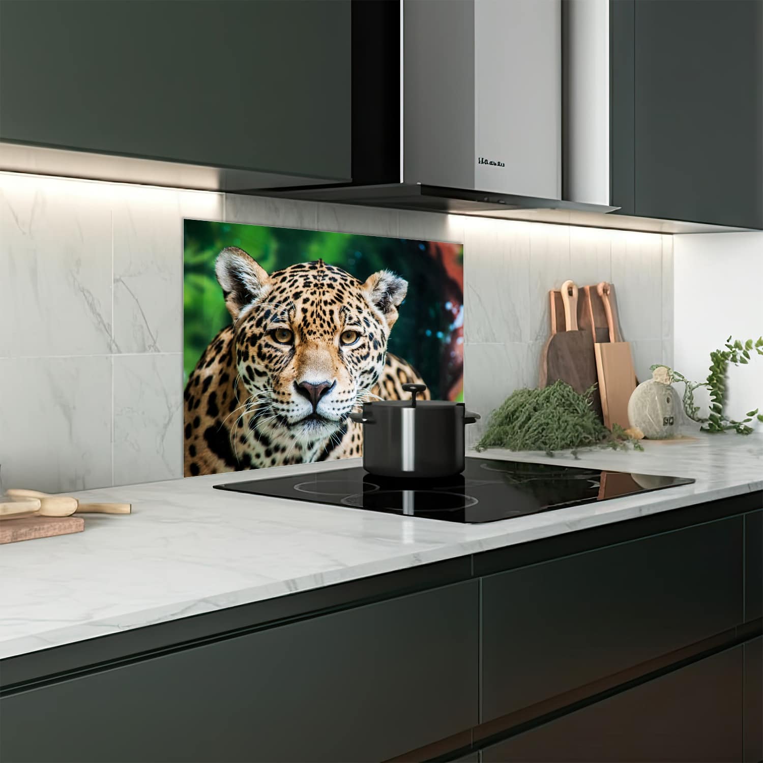 Eigen afmeting spatscherm-op-maat Keuken - Hittebestendig gehard glas - Jaguar