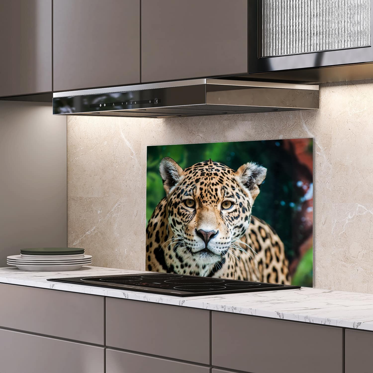 Eigen afmeting spatscherm-op-maat Keuken - Hittebestendig gehard glas - Jaguar