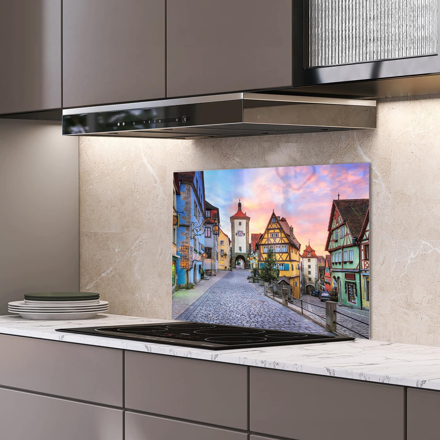 Eigen afmeting spatscherm-op-maat Keuken - Hittebestendig gehard glas - Prachtige Rothenburg ob der Tauber