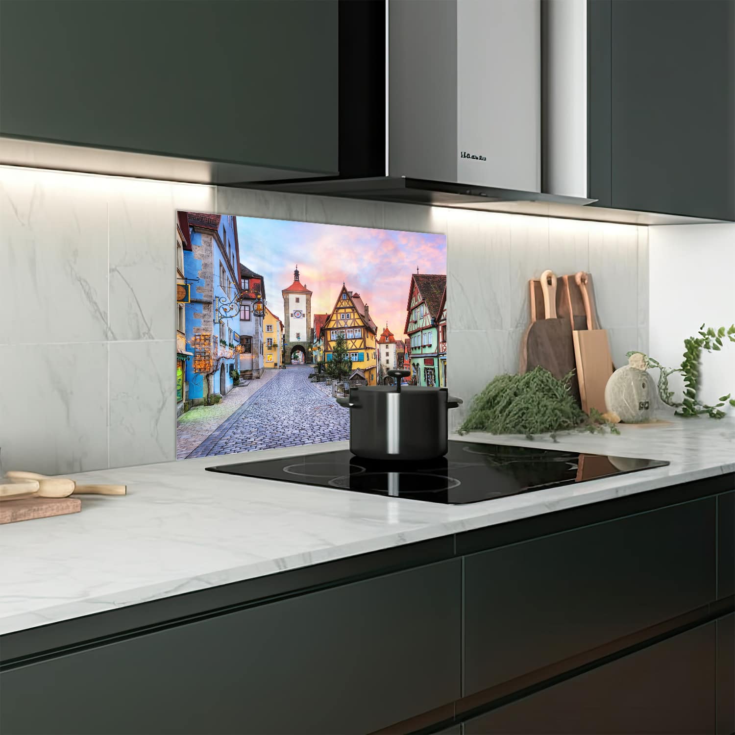 Eigen afmeting spatscherm-op-maat Keuken - Hittebestendig gehard glas - Prachtige Rothenburg ob der Tauber