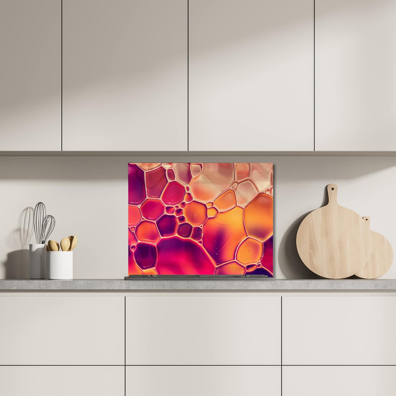 Eigen afmeting spatscherm-op-maat Keuken - Hittebestendig gehard glas - Abstracte Waterdruppels