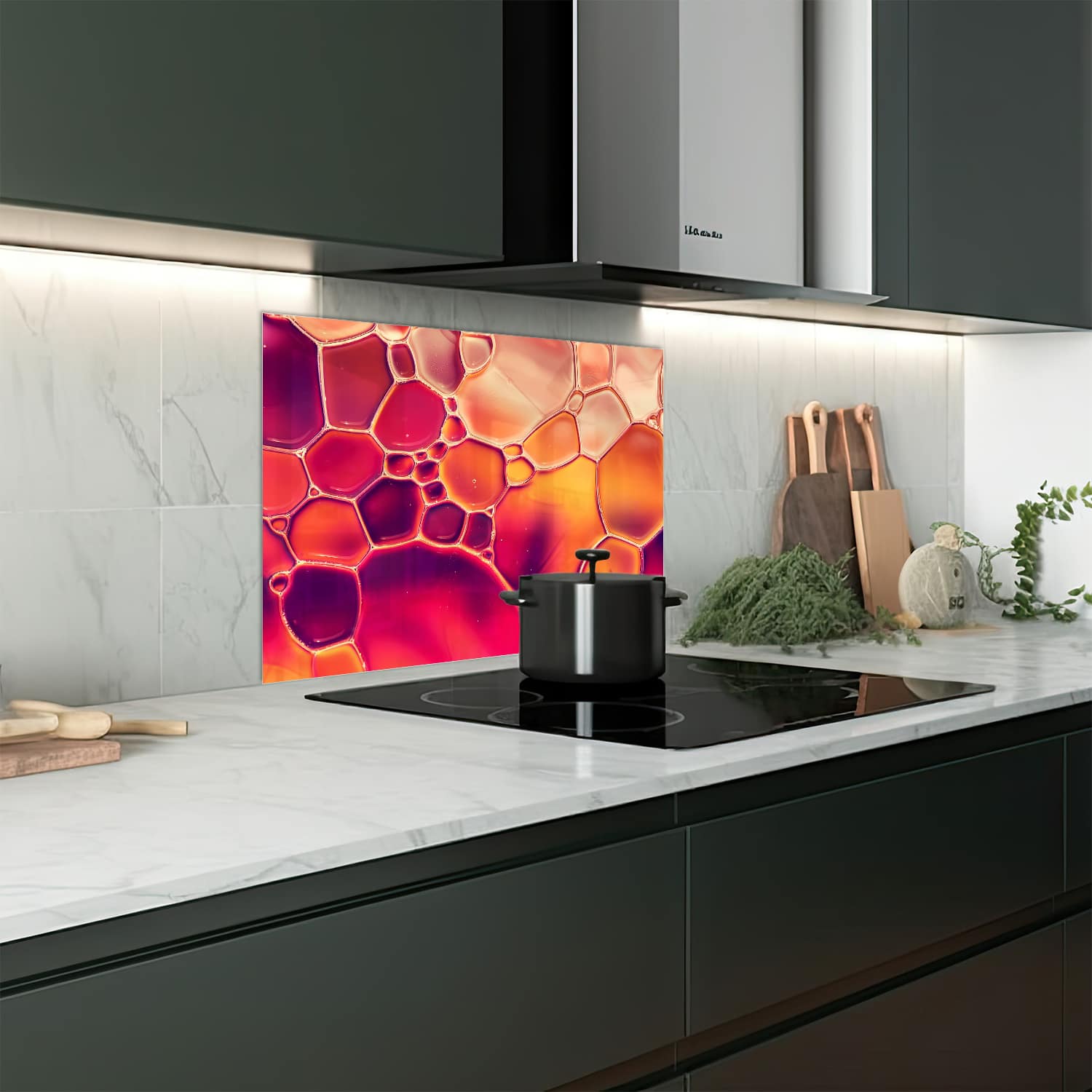 Eigen afmeting spatscherm-op-maat Keuken - Hittebestendig gehard glas - Abstracte Waterdruppels