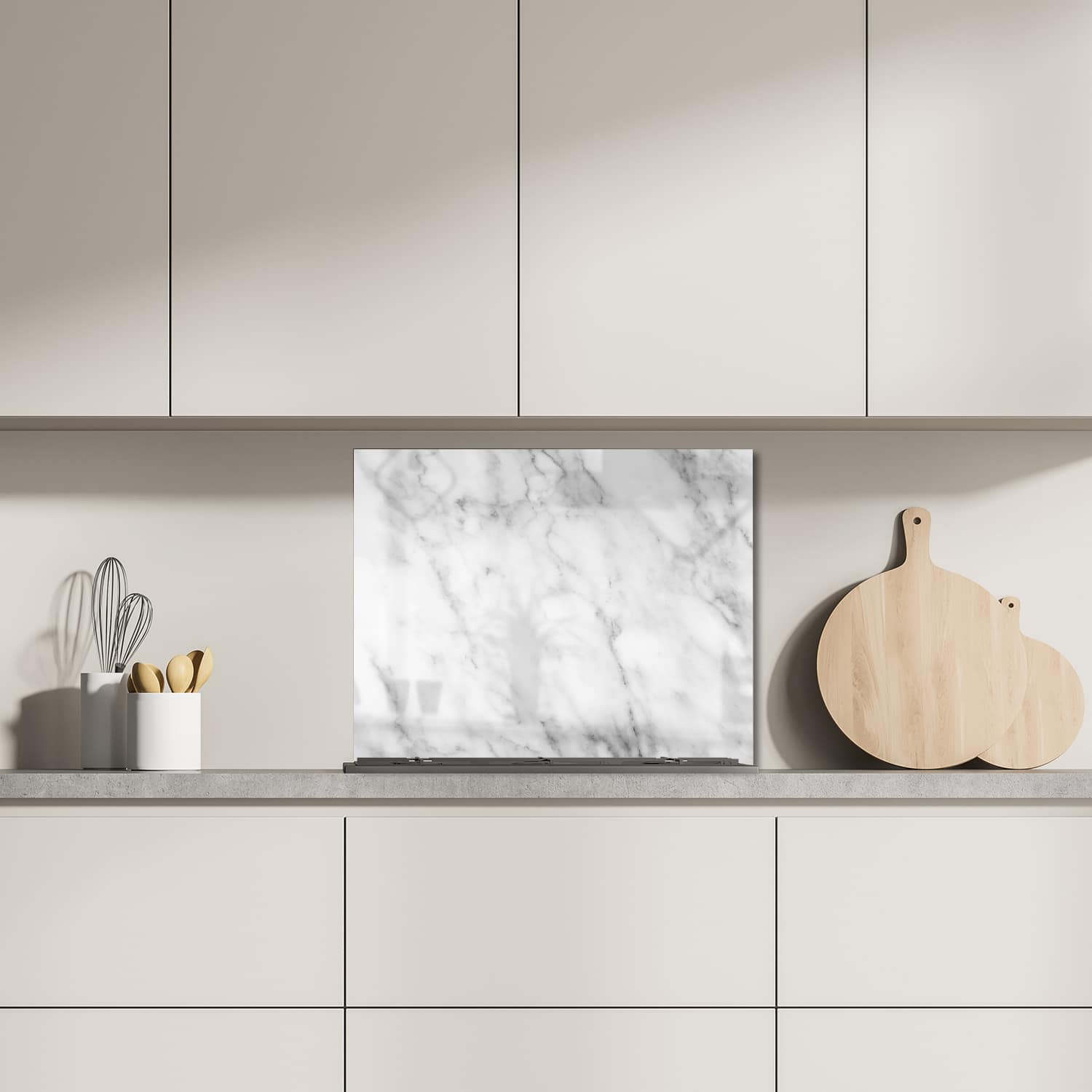Eigen afmeting spatscherm-op-maat Keuken - Hittebestendig gehard glas - Wit Marmer met Zwarte Aderen