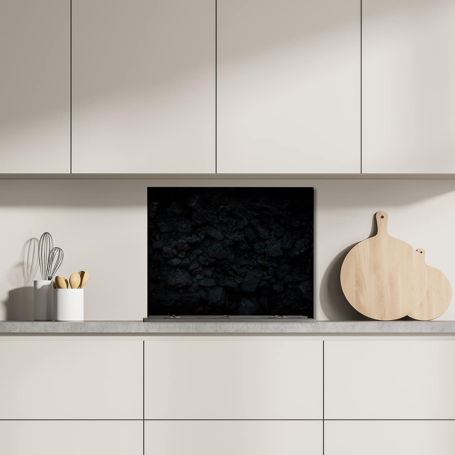 Eigen afmeting spatscherm-op-maat Keuken - Hittebestendig gehard glas - Zwarte Muur