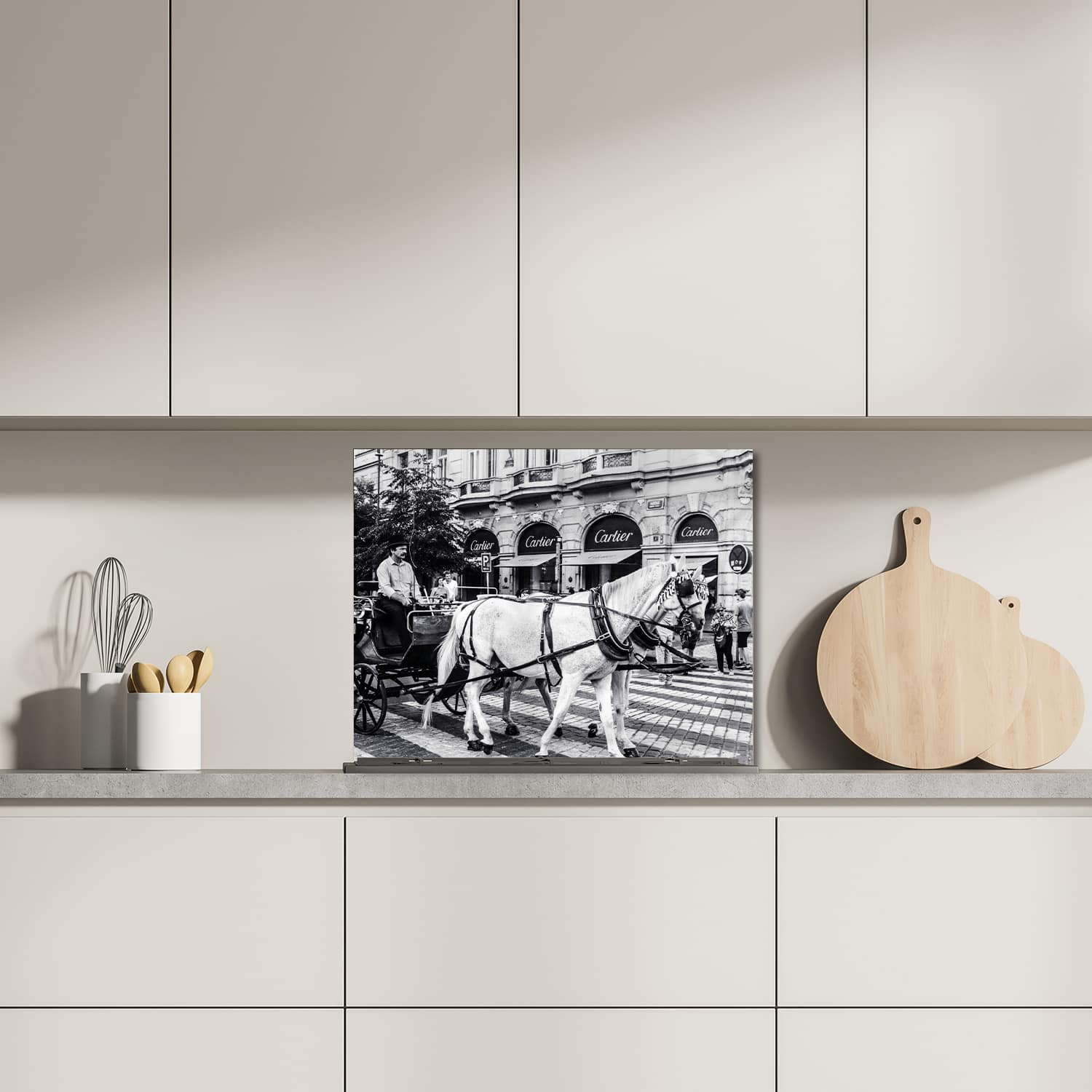 Eigen afmeting spatscherm-op-maat Keuken - Hittebestendig gehard glas - Paard en Wagen voor Cartier Winkel