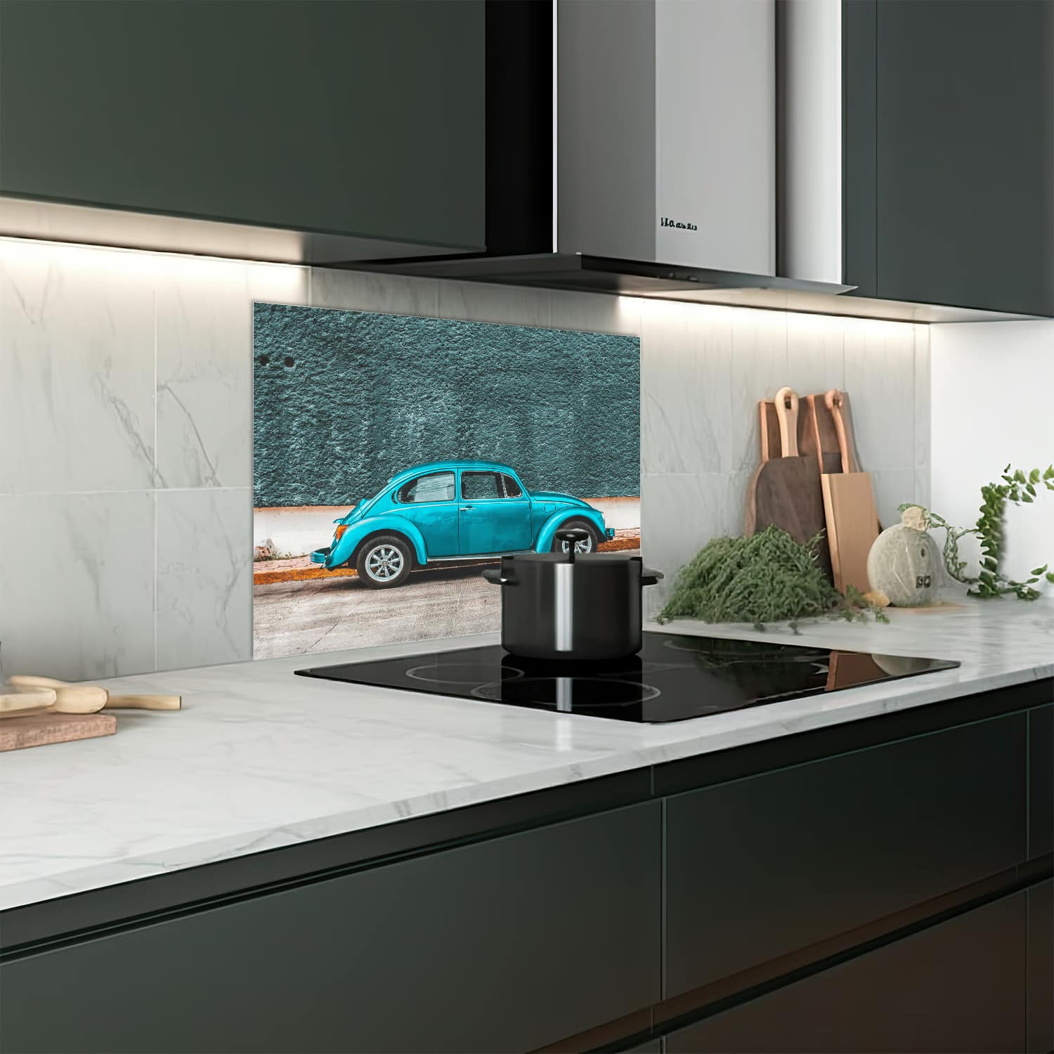 Eigen afmeting spatscherm-op-maat Keuken - Hittebestendig gehard glas - Volkswagen Kever