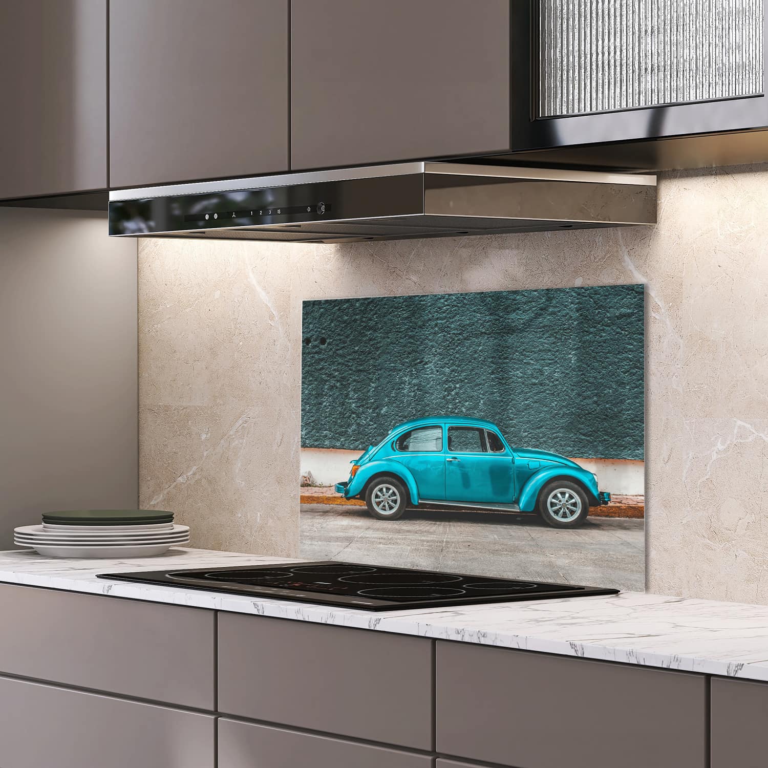 Eigen afmeting spatscherm-op-maat Keuken - Hittebestendig gehard glas - Volkswagen Kever