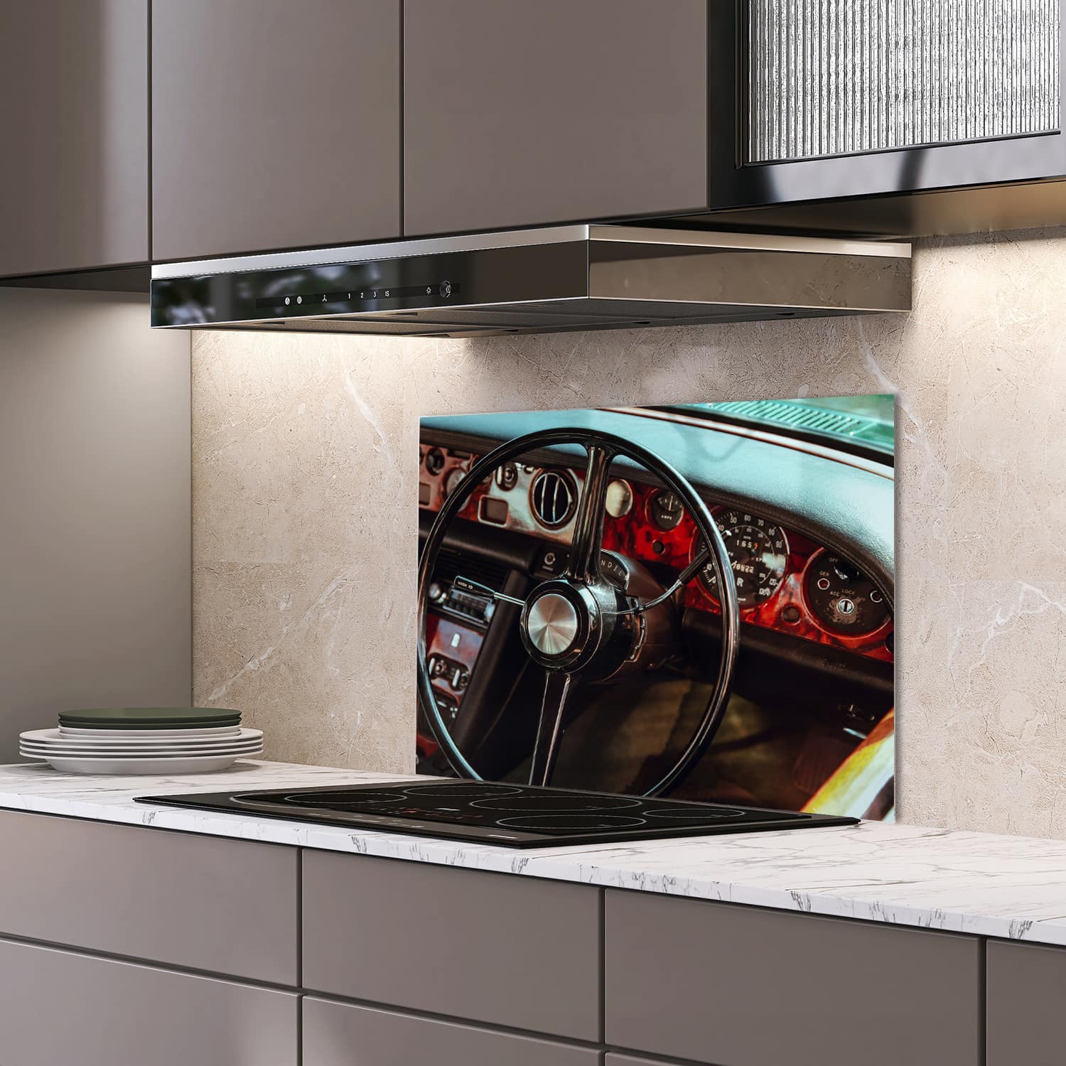 Eigen afmeting spatscherm-op-maat Keuken - Hittebestendig gehard glas - Vintage Interieur