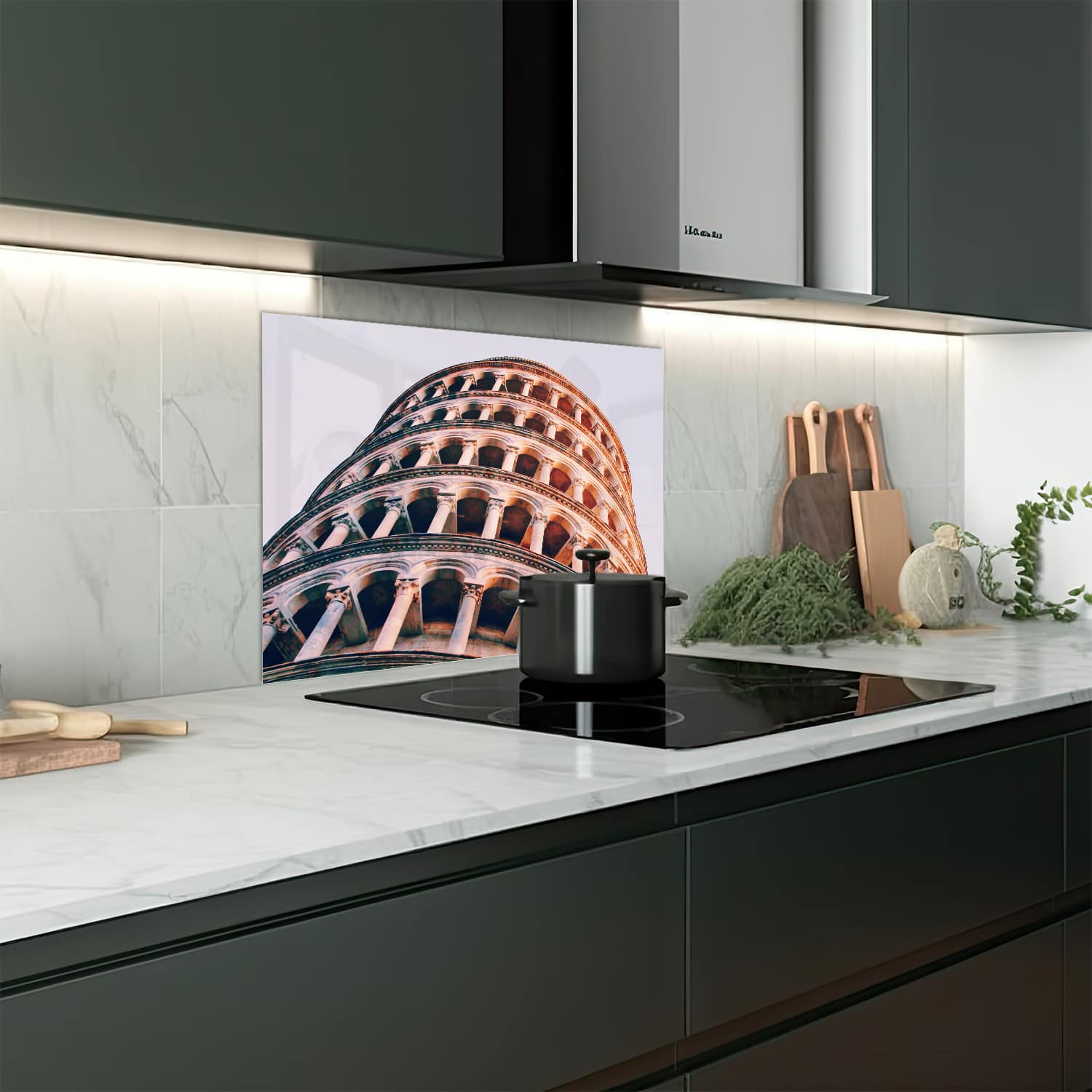 Eigen afmeting spatscherm-op-maat Keuken - Hittebestendig gehard glas - De Scheve Toren van Pisa