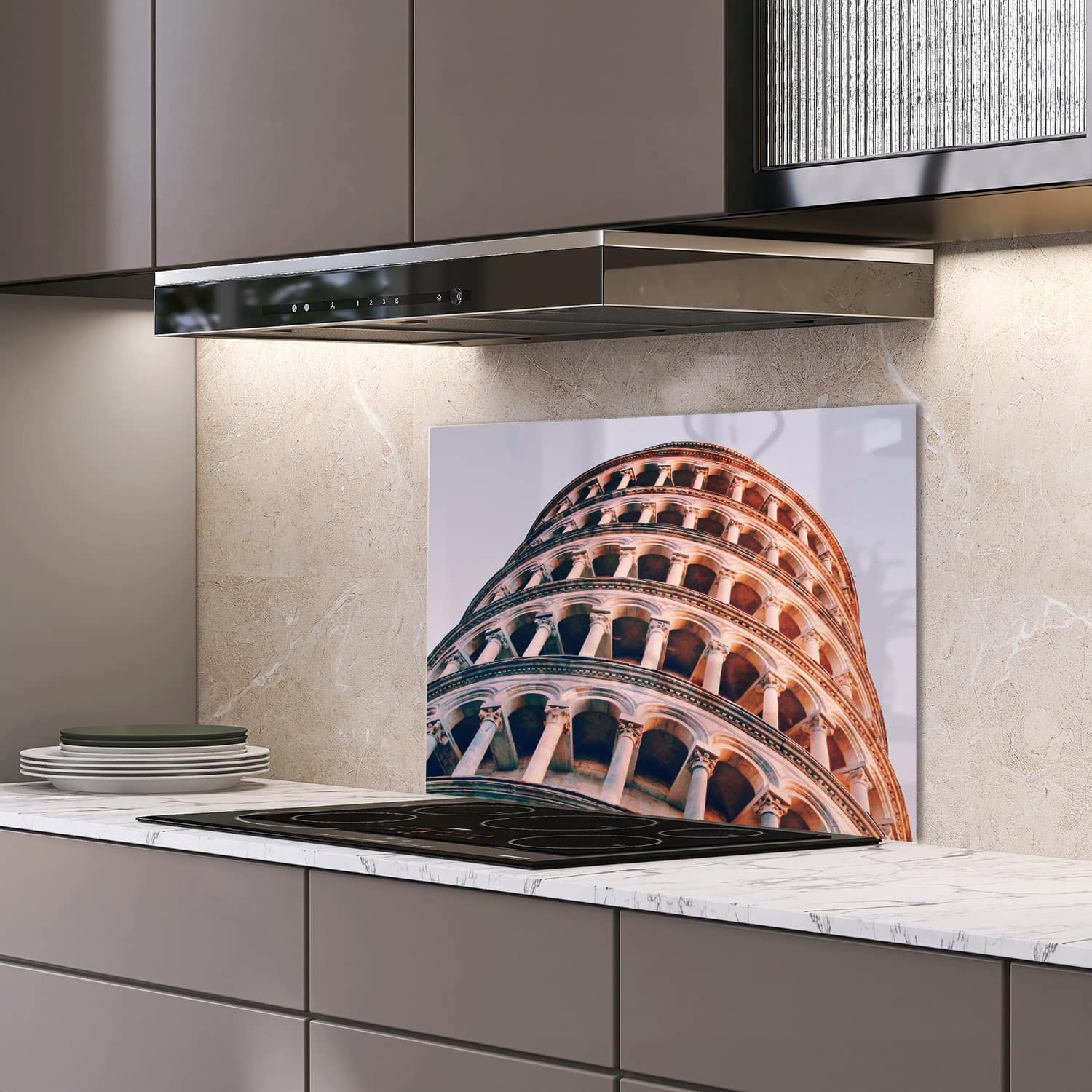 Eigen afmeting spatscherm-op-maat Keuken - Hittebestendig gehard glas - De Scheve Toren van Pisa