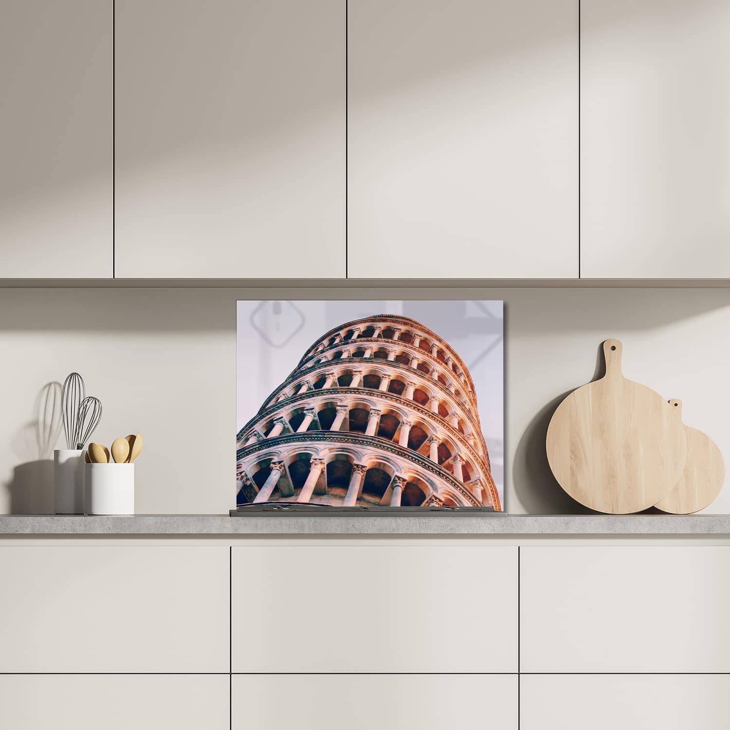 Eigen afmeting spatscherm-op-maat Keuken - Hittebestendig gehard glas - De Scheve Toren van Pisa