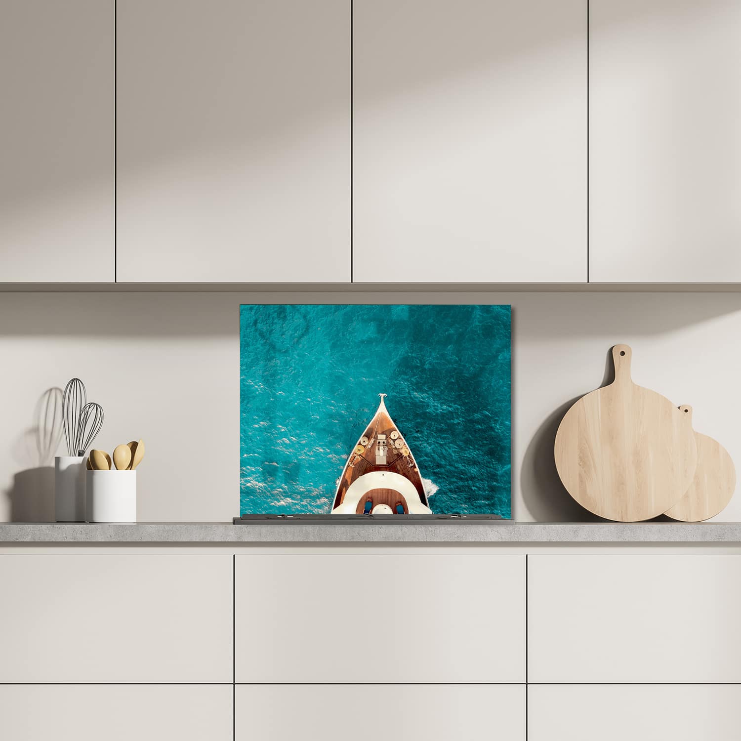 Eigen afmeting spatscherm-op-maat Keuken - Hittebestendig gehard glas - Voorkant Jacht