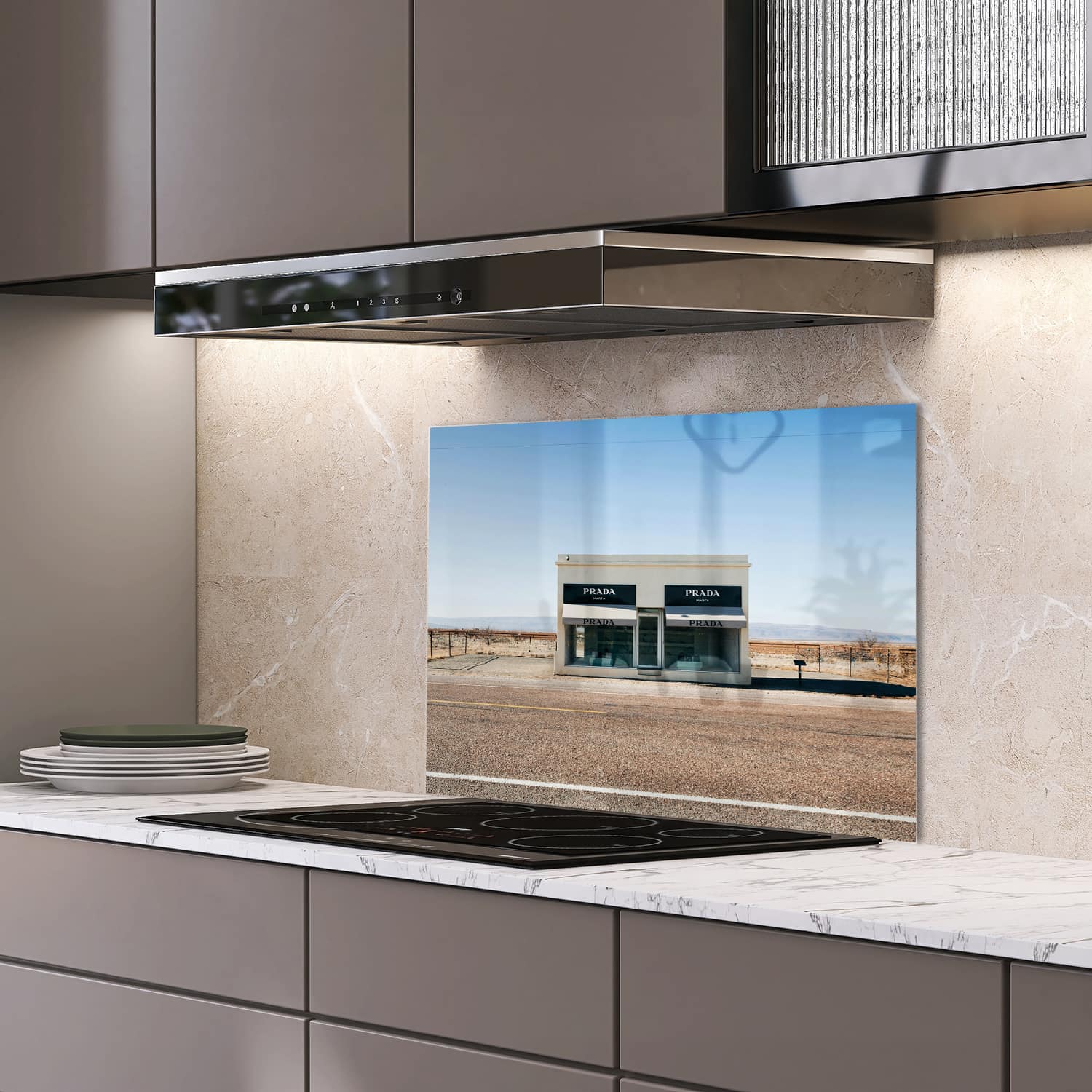 Eigen afmeting spatscherm-op-maat Keuken - Hittebestendig gehard glas - Prada Marfa