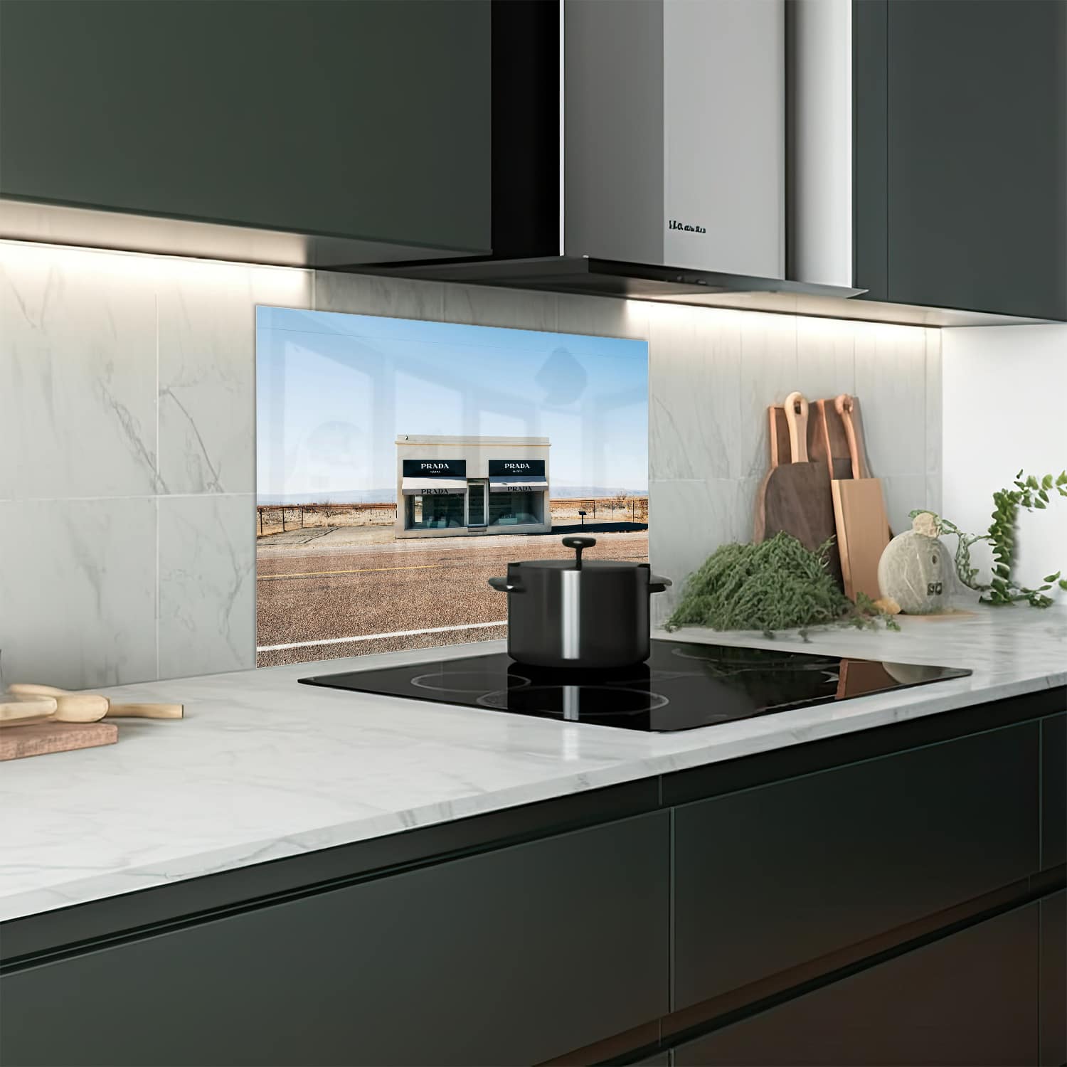 Eigen afmeting spatscherm-op-maat Keuken - Hittebestendig gehard glas - Prada Marfa