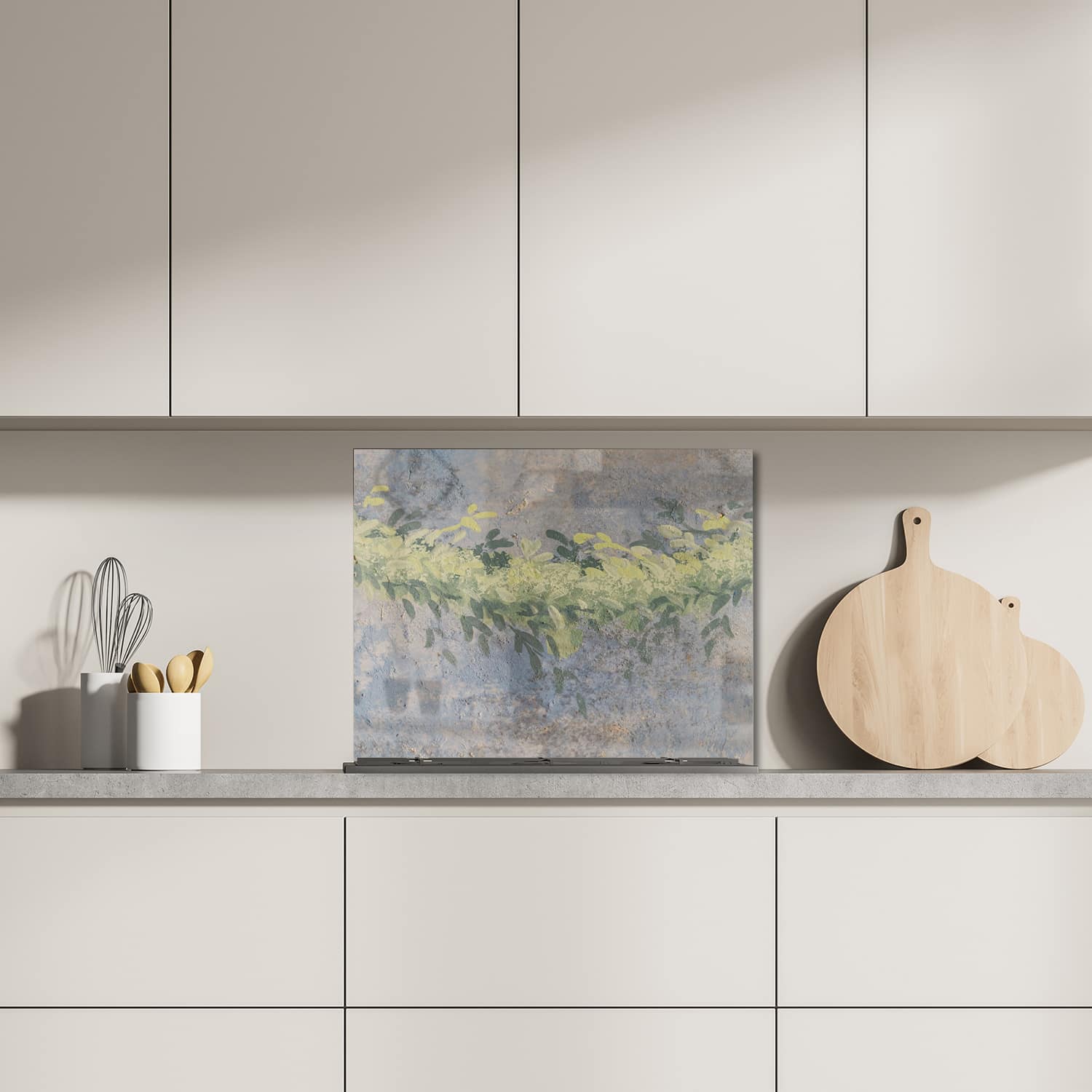 Eigen afmeting spatscherm-op-maat Keuken - Hittebestendig gehard glas - Waterverf Schilderij Bladeren