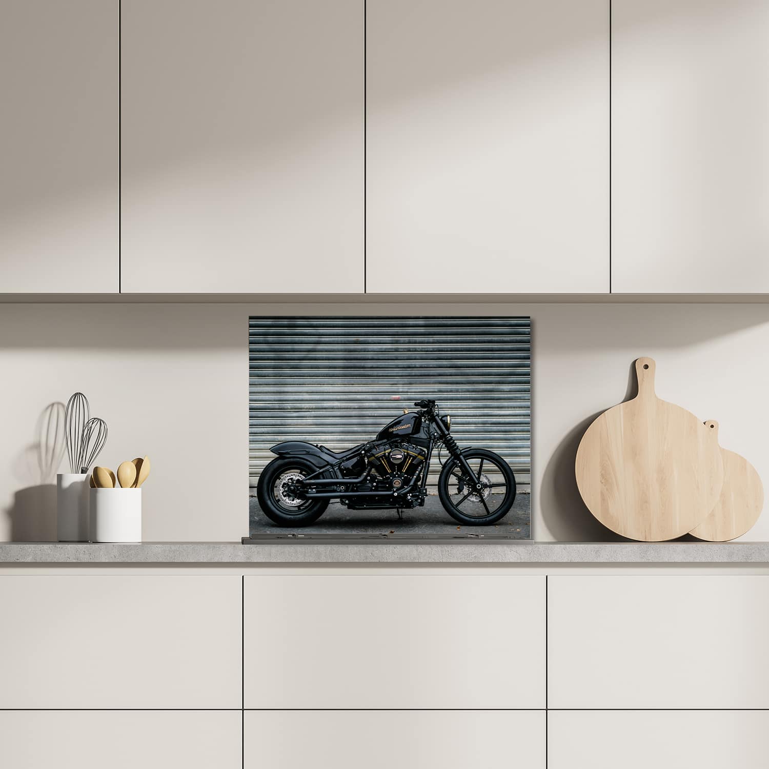 Eigen afmeting spatscherm-op-maat Keuken - Hittebestendig gehard glas - Harley Davidson