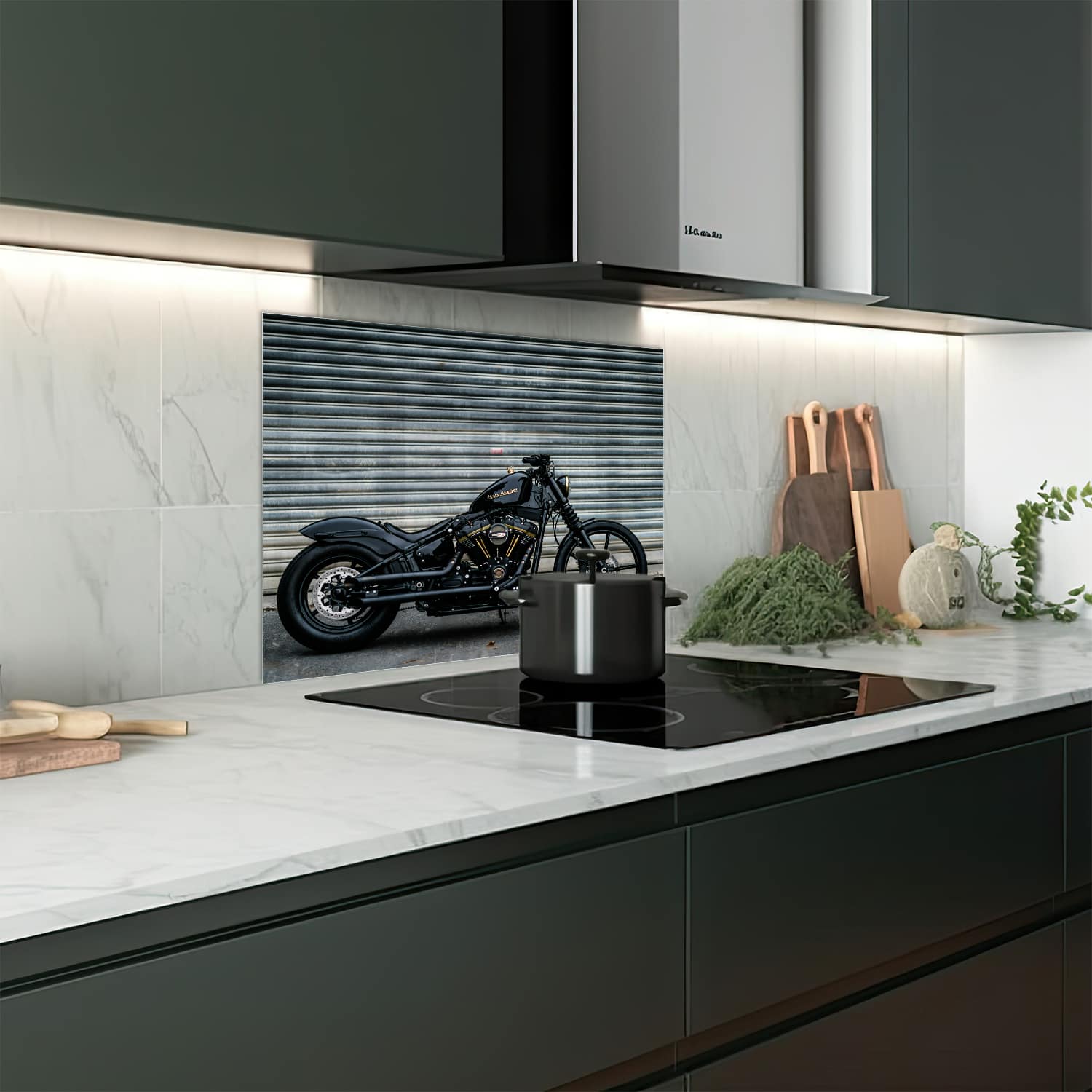 Eigen afmeting spatscherm-op-maat Keuken - Hittebestendig gehard glas - Harley Davidson