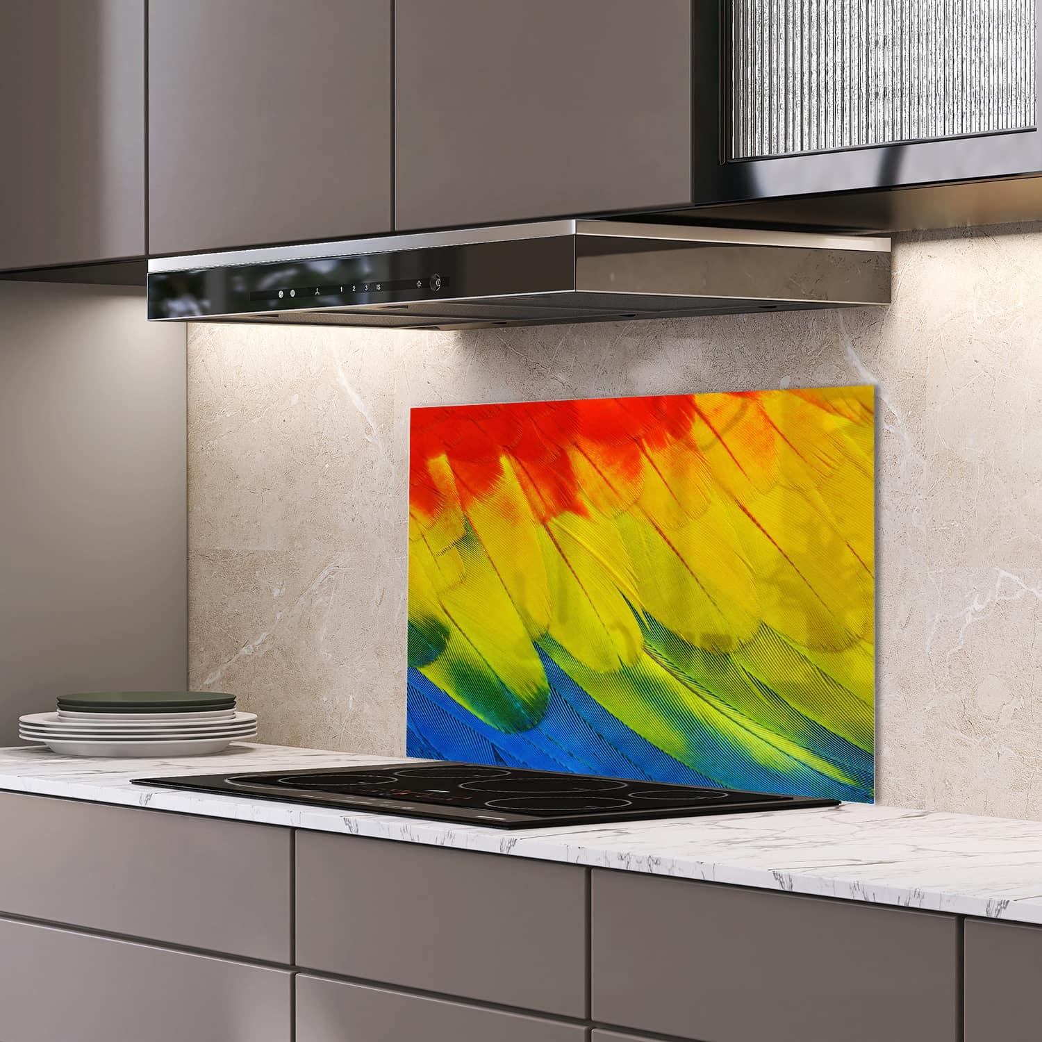 Eigen afmeting spatscherm-op-maat Keuken - Hittebestendig gehard glas - Vleugels van Kleur