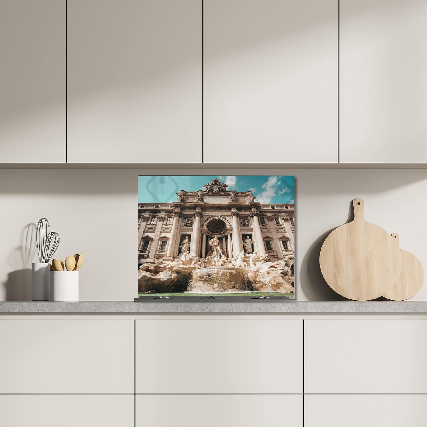 Eigen afmeting spatscherm-op-maat Keuken - Hittebestendig gehard glas - Trevifontein in Detail