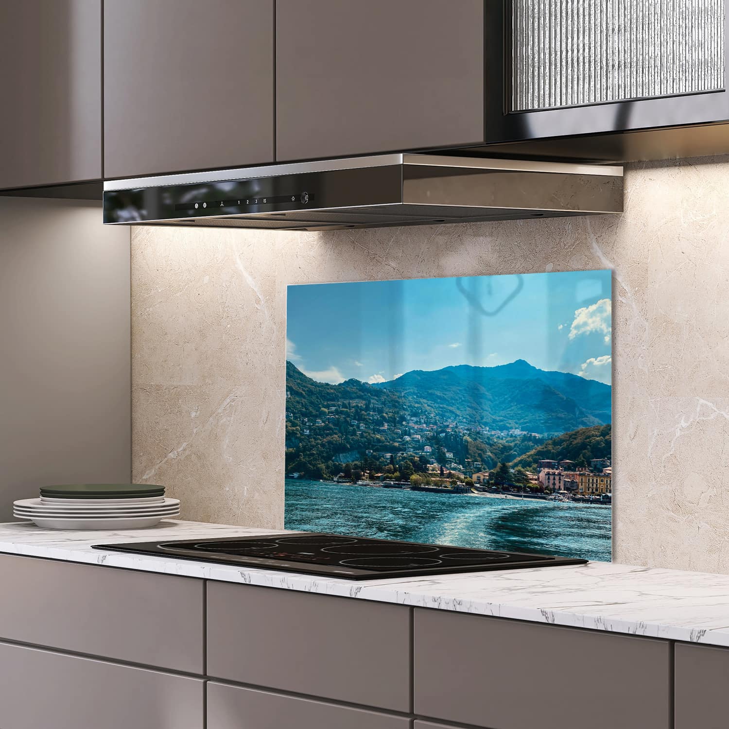 Eigen afmeting spatscherm-op-maat Keuken - Hittebestendig gehard glas - Varenna in ItaliÃÆ Æ Â«