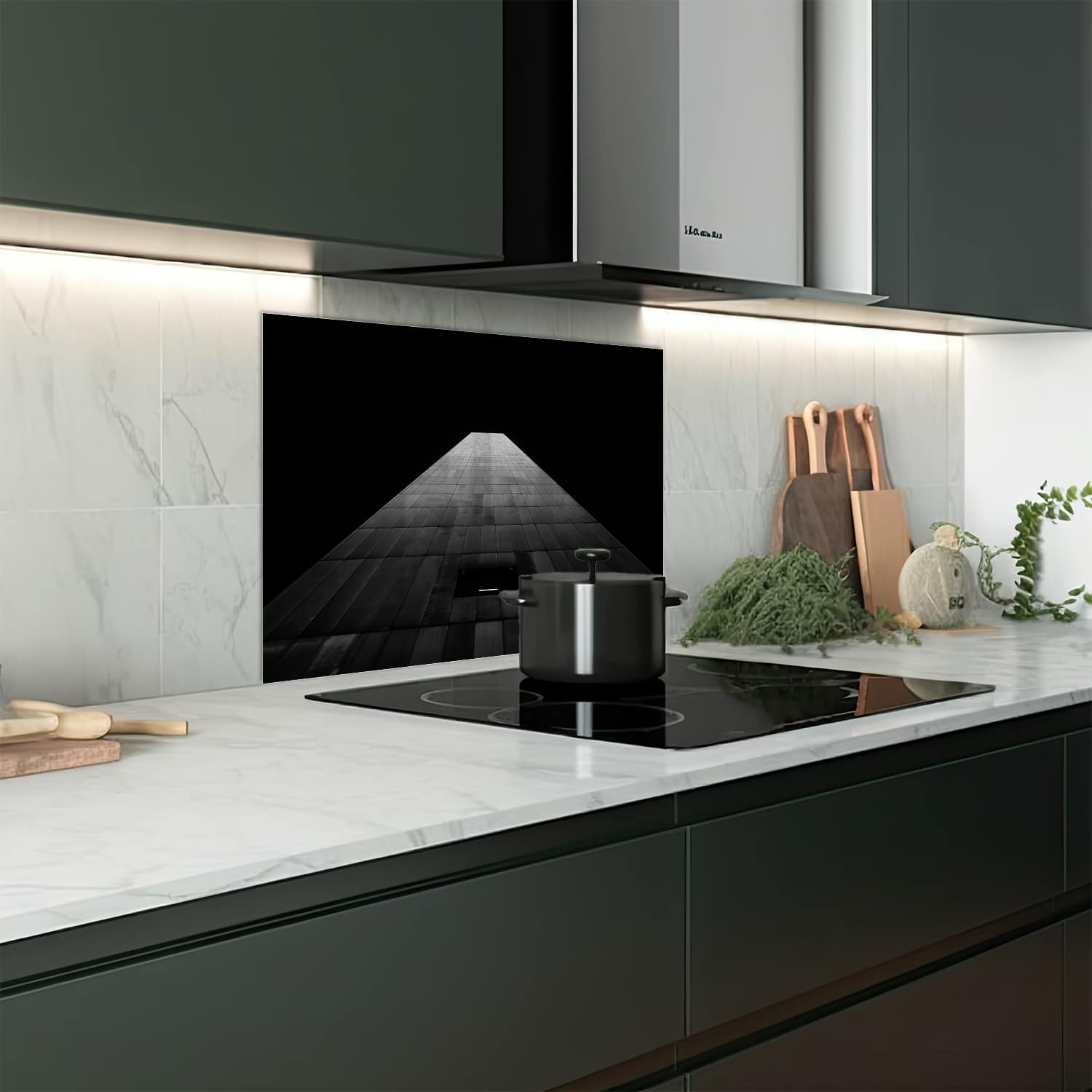 Eigen afmeting spatscherm-op-maat Keuken - Hittebestendig gehard glas - Zwart-Wit Flat