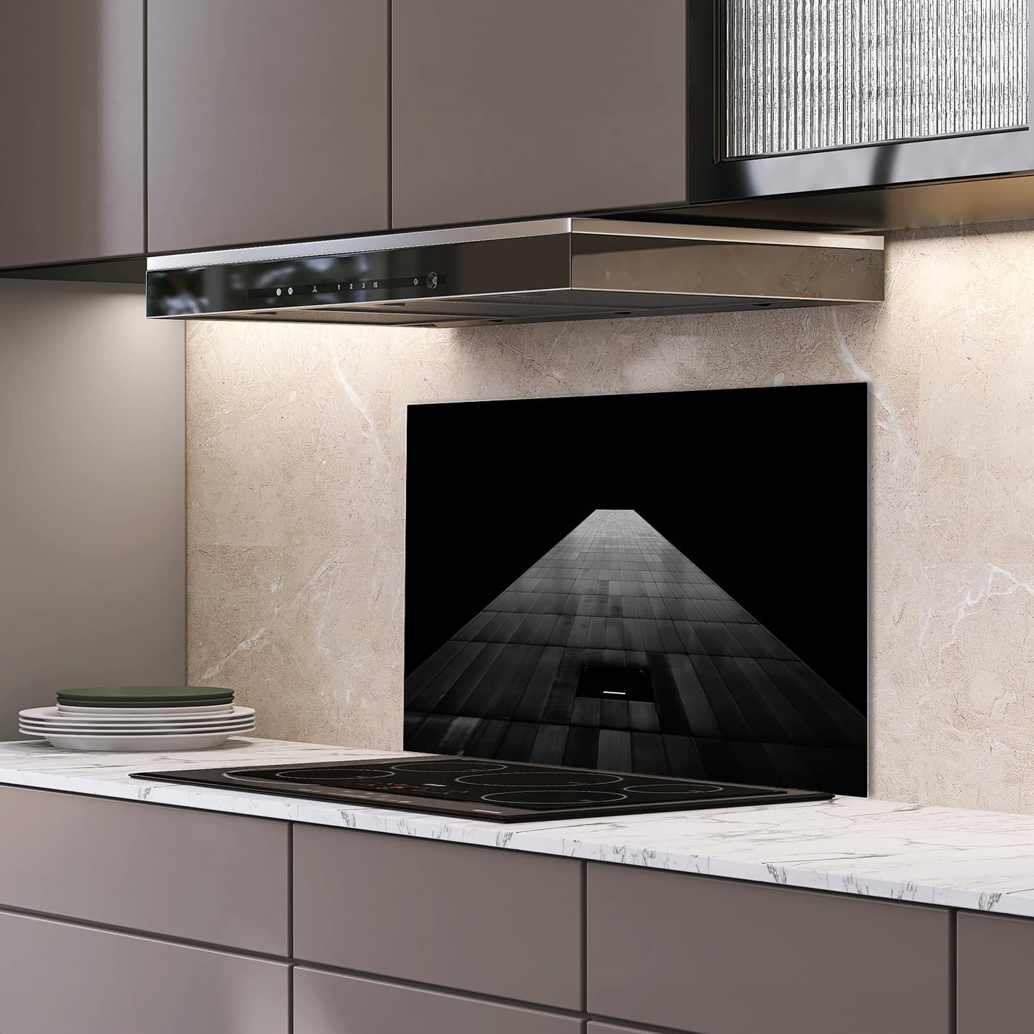 Eigen afmeting spatscherm-op-maat Keuken - Hittebestendig gehard glas - Zwart-Wit Flat