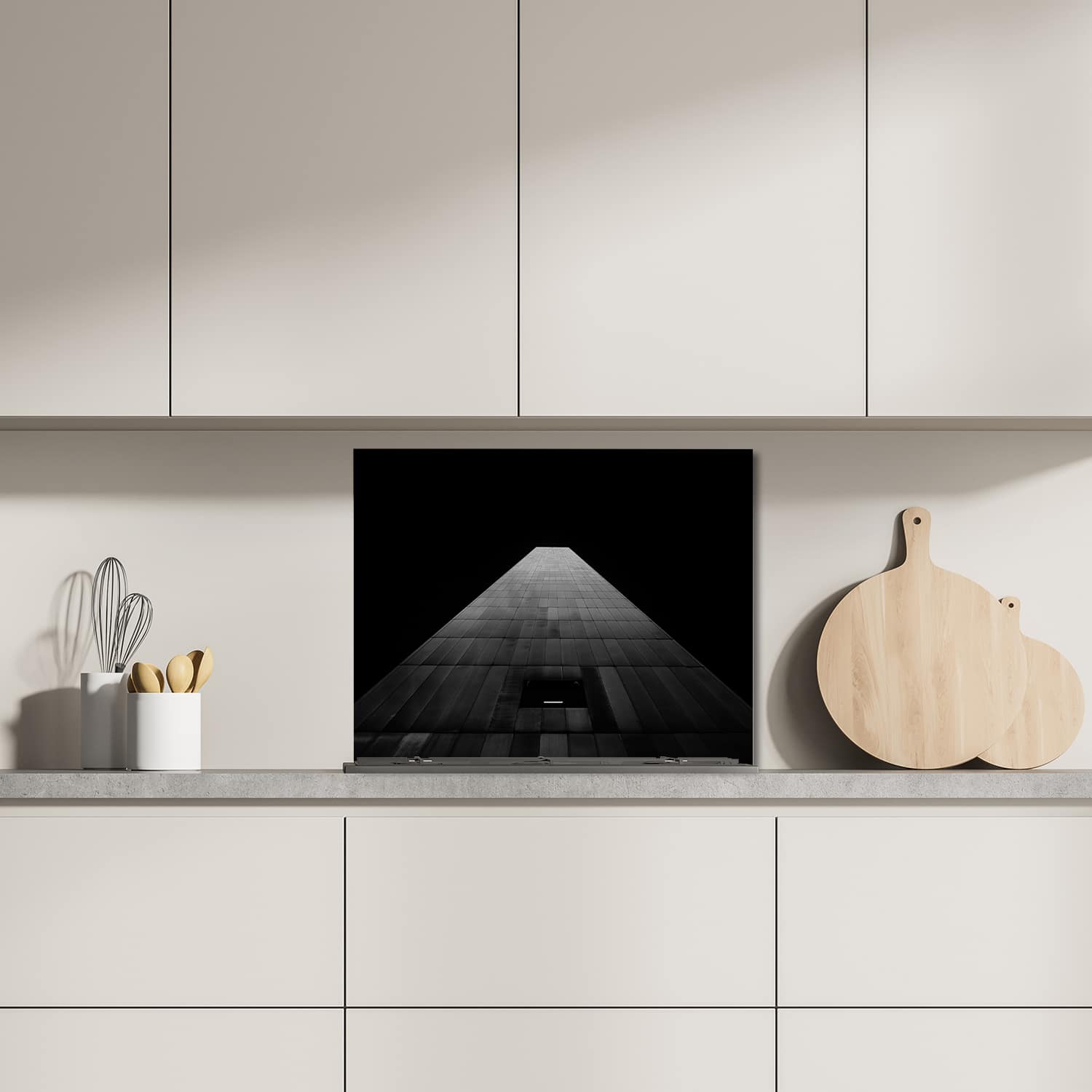 Eigen afmeting spatscherm-op-maat Keuken - Hittebestendig gehard glas - Zwart-Wit Flat