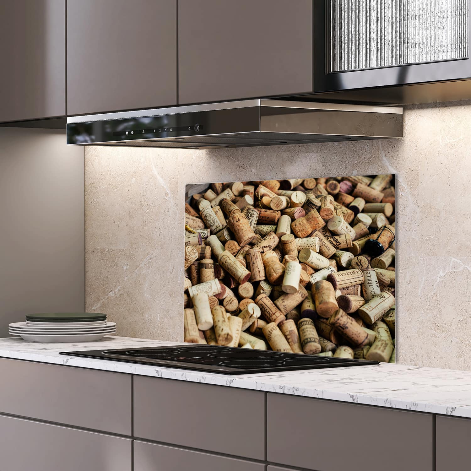 Eigen afmeting spatscherm-op-maat Keuken - Hittebestendig gehard glas - Wijnkurken