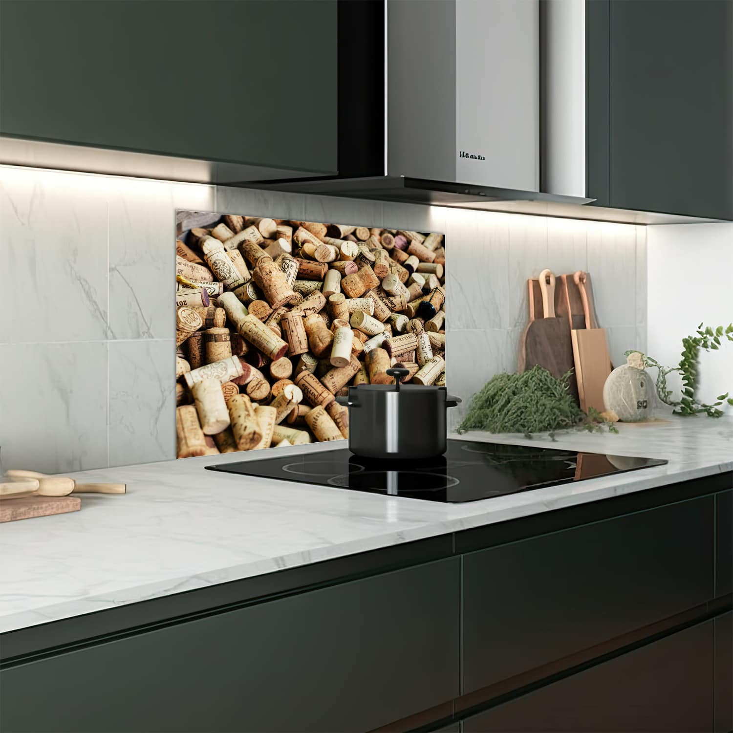 Eigen afmeting spatscherm-op-maat Keuken - Hittebestendig gehard glas - Wijnkurken