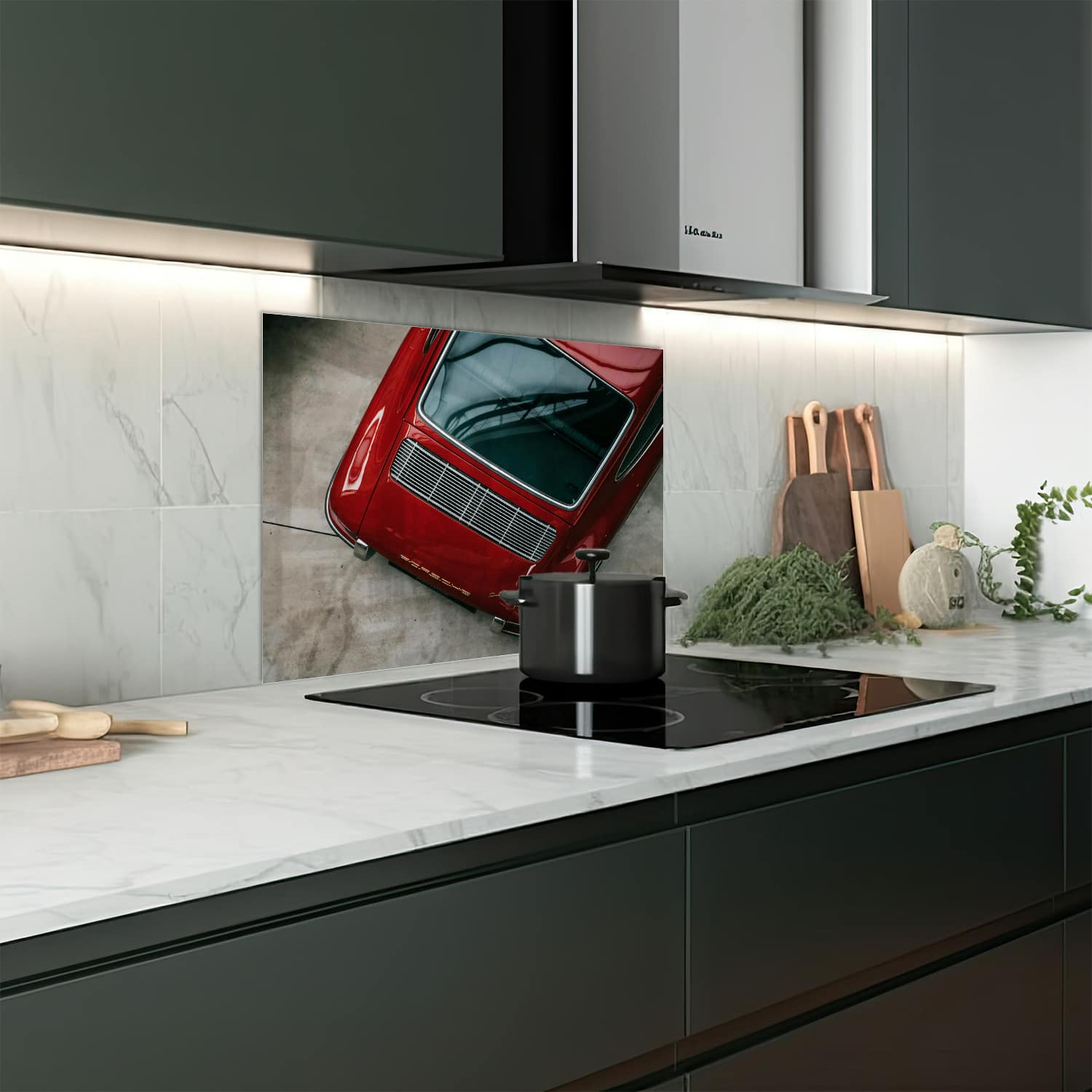 Eigen afmeting spatscherm-op-maat Keuken - Hittebestendig gehard glas - Porsche 911