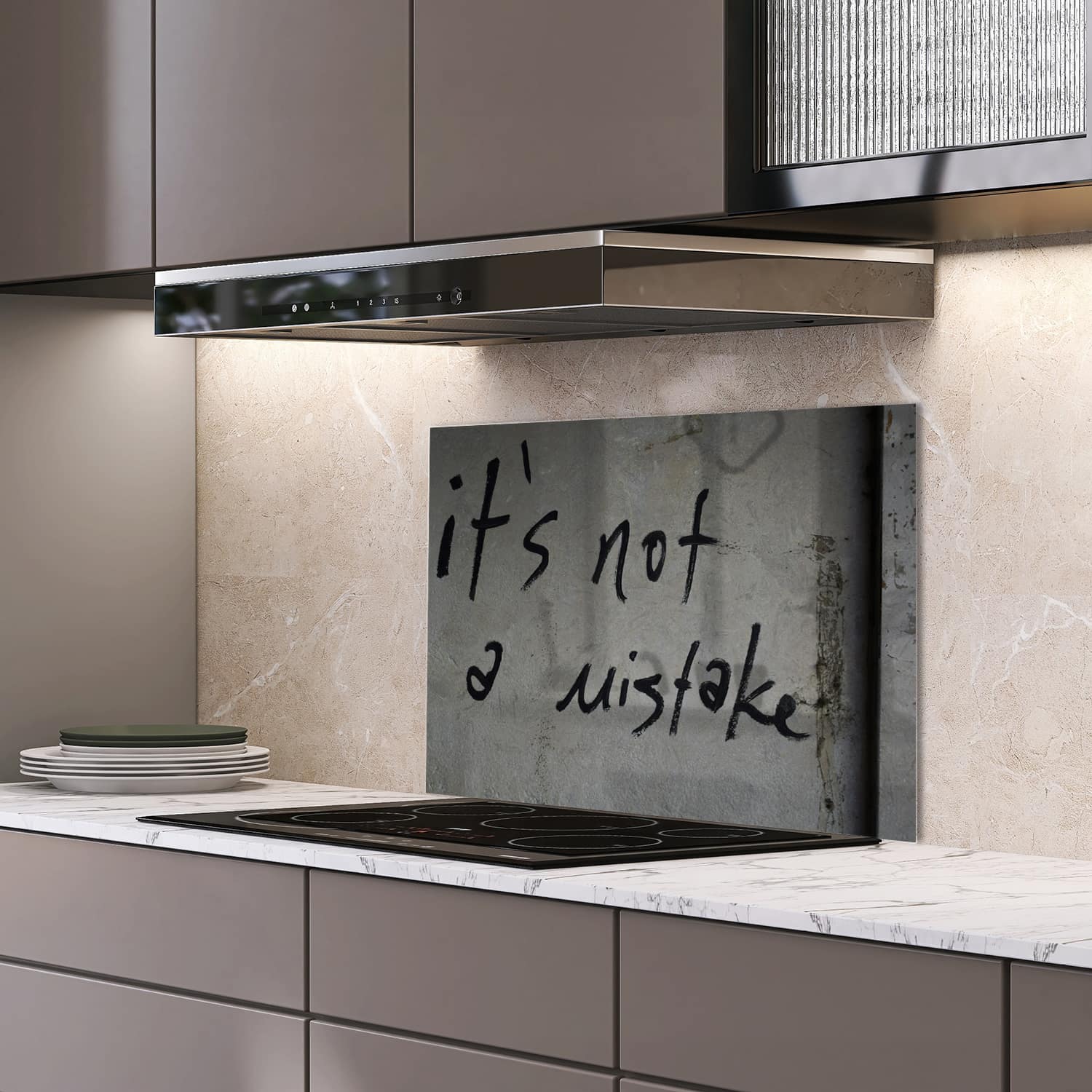 Eigen afmeting spatscherm-op-maat Keuken - Hittebestendig gehard glas - It's Not a Mistake