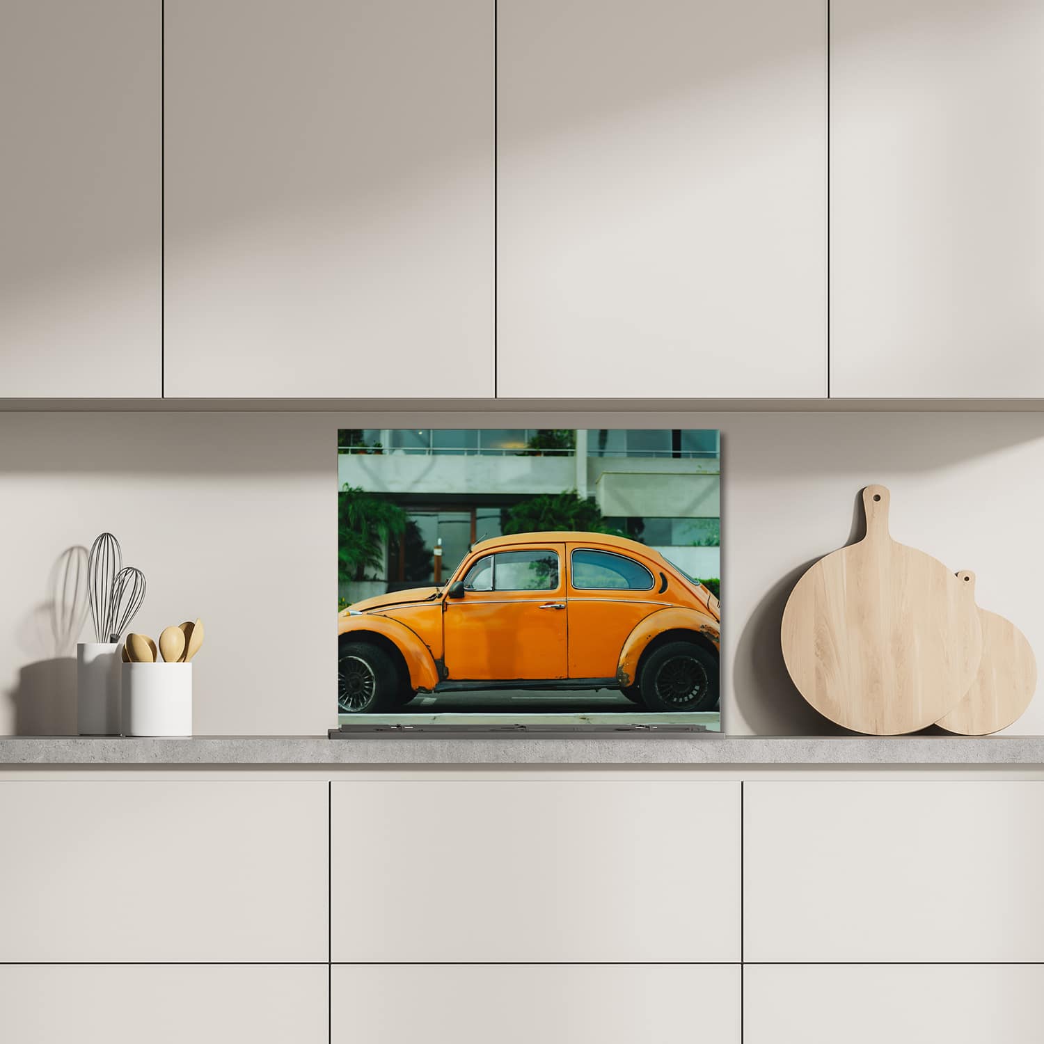 Eigen afmeting spatscherm-op-maat Keuken - Hittebestendig gehard glas - Volkswagen Kever Geel