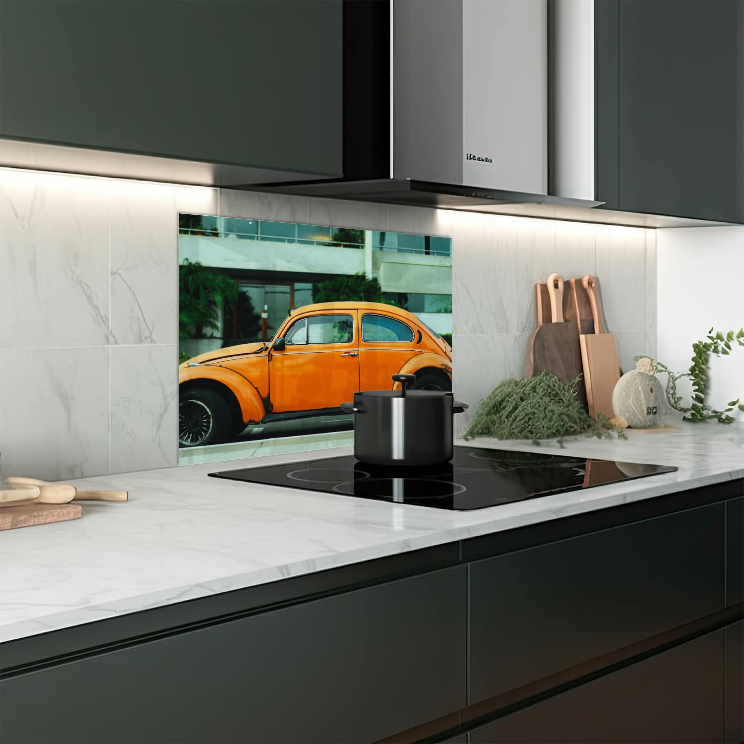 Eigen afmeting spatscherm-op-maat Keuken - Hittebestendig gehard glas - Volkswagen Kever Geel
