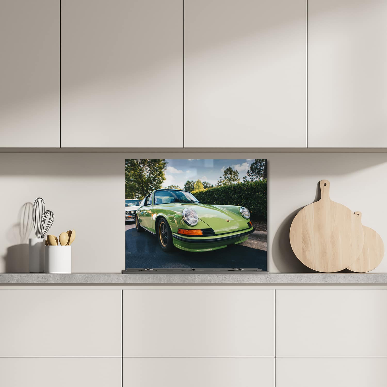 Eigen afmeting spatscherm-op-maat Keuken - Hittebestendig gehard glas - Porsche 911 1970 Groen