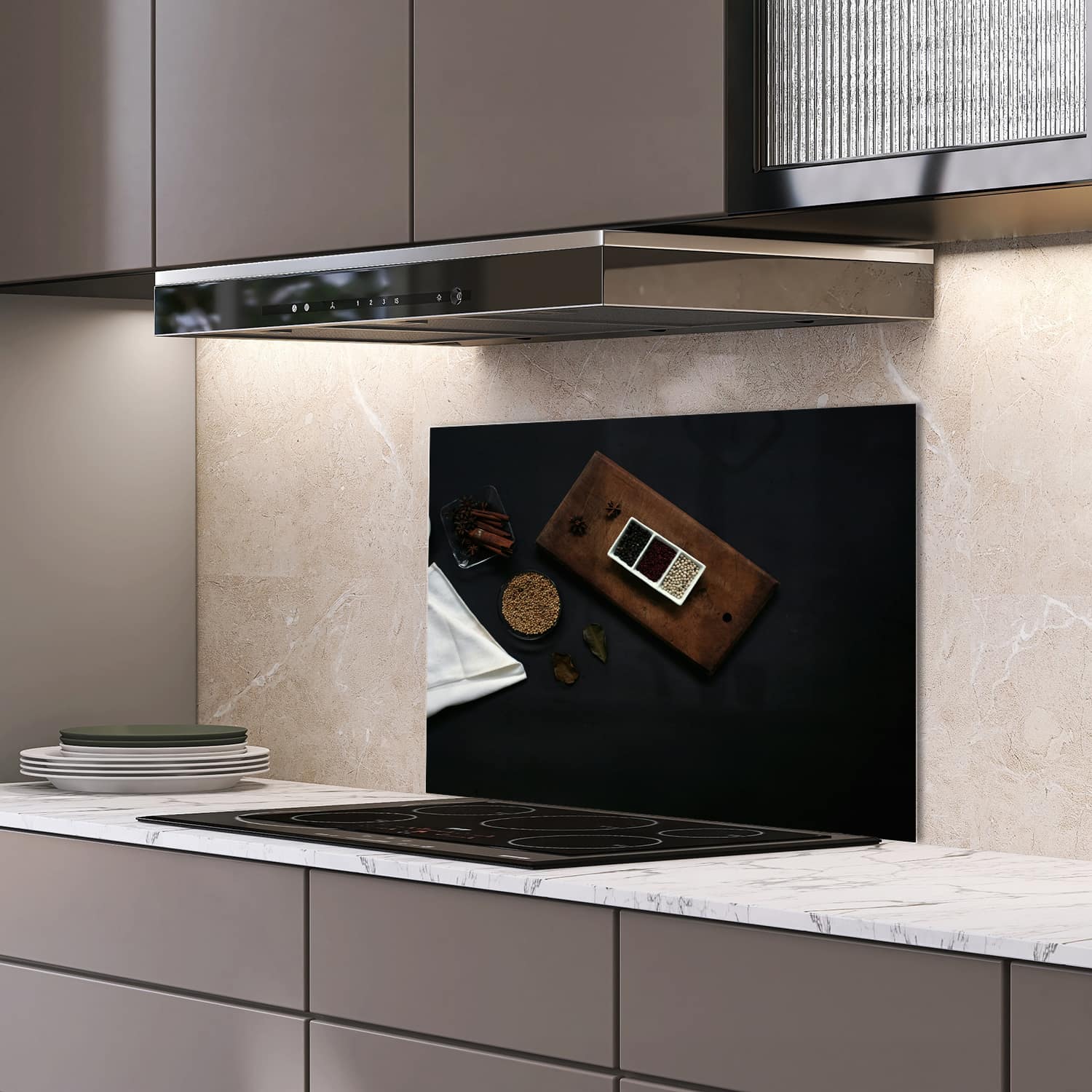 Eigen afmeting spatscherm-op-maat Keuken - Hittebestendig gehard glas - Smaakvolle Compositie