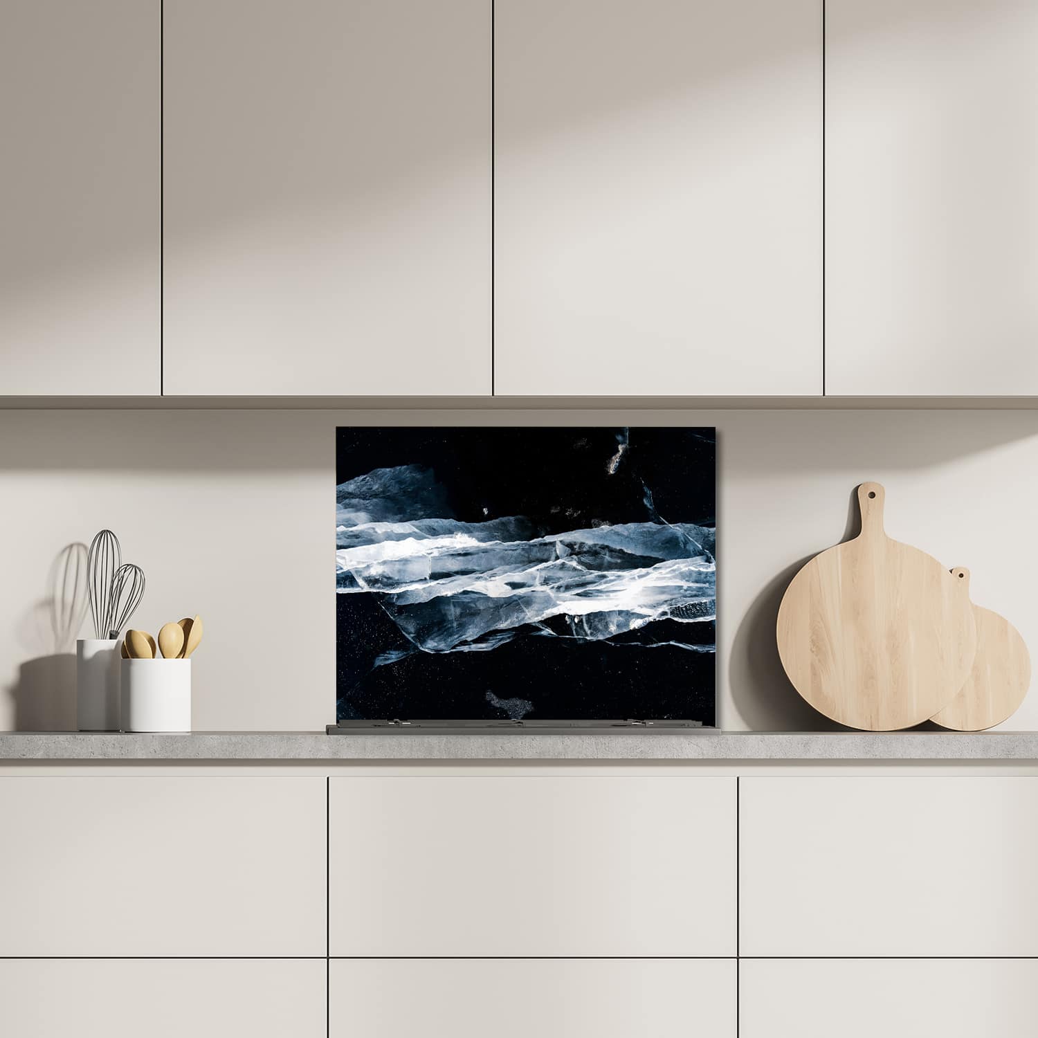 Eigen afmeting spatscherm-op-maat Keuken - Hittebestendig gehard glas - Gebroken Ijs